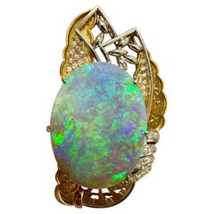 Eccezionale ciondolo/bracciale scorrevole con opale australiano di grandi dimensioni, diamanti, platino e oro 18 carati