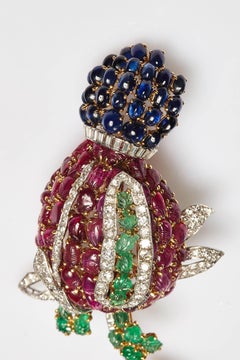 Exceptional Large Cartier "Tutti Frutti" Flower Brooch