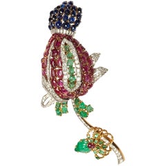 Exceptional Large Cartier "Tutti Frutti" Flower Brooch