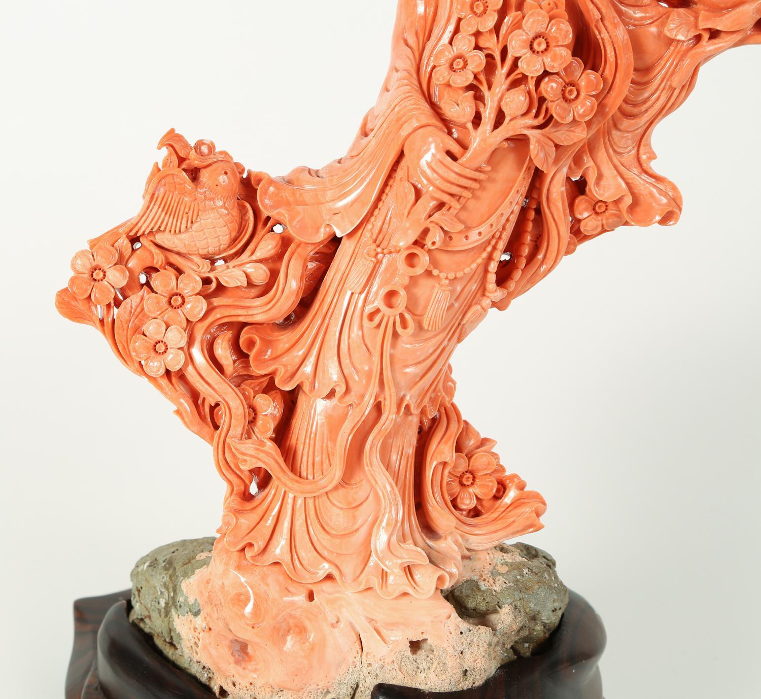 Exceptional Large Chinese Carved Coral Figural Group of a Guanyin Kwan Yin 3