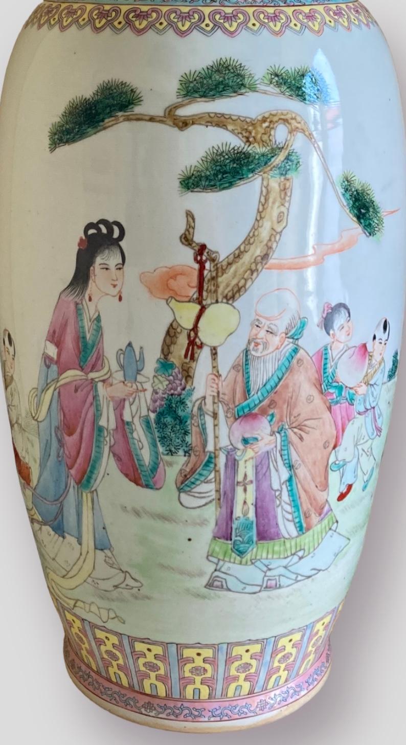 Hand-Painted Exceptional large Chinese Famille Rose Hand Painted Vase For Sale