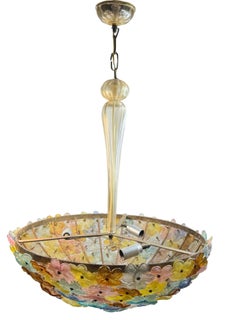 Exceptional Large Flower Basket Chandelier Barovier Toso Venice Italy 1950s