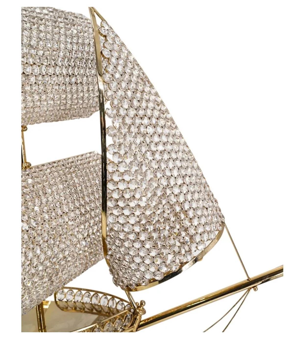Exceptional Large French Gilt and Crystal Sailing Ship Lamp For Sale 1
