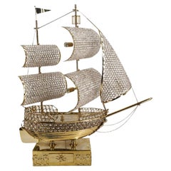Exceptional Large French Gilt and Crystal Sailing Ship Lamp