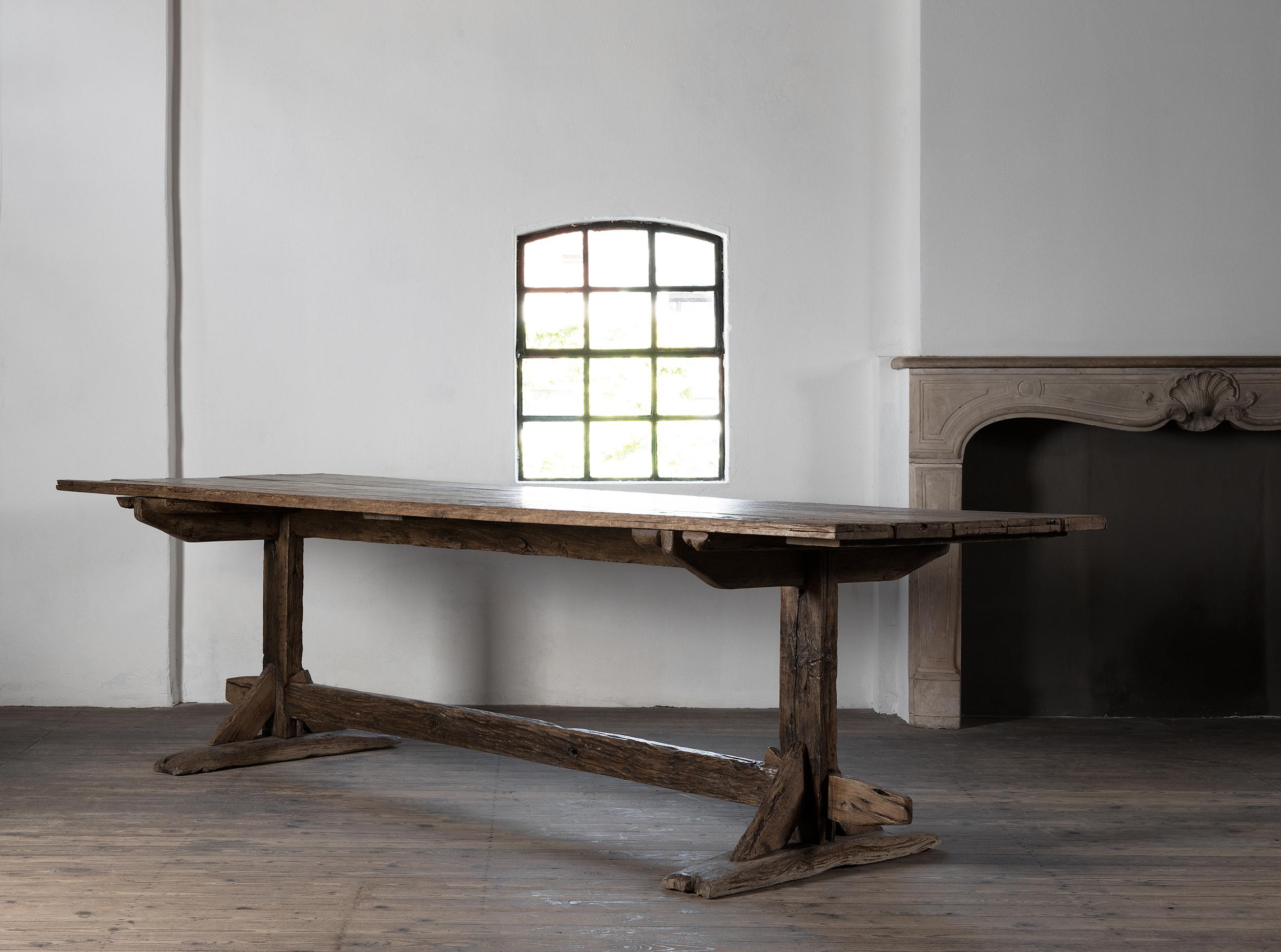 Rustic Exceptional Large French Montagnard Trestle Table, 18th Century