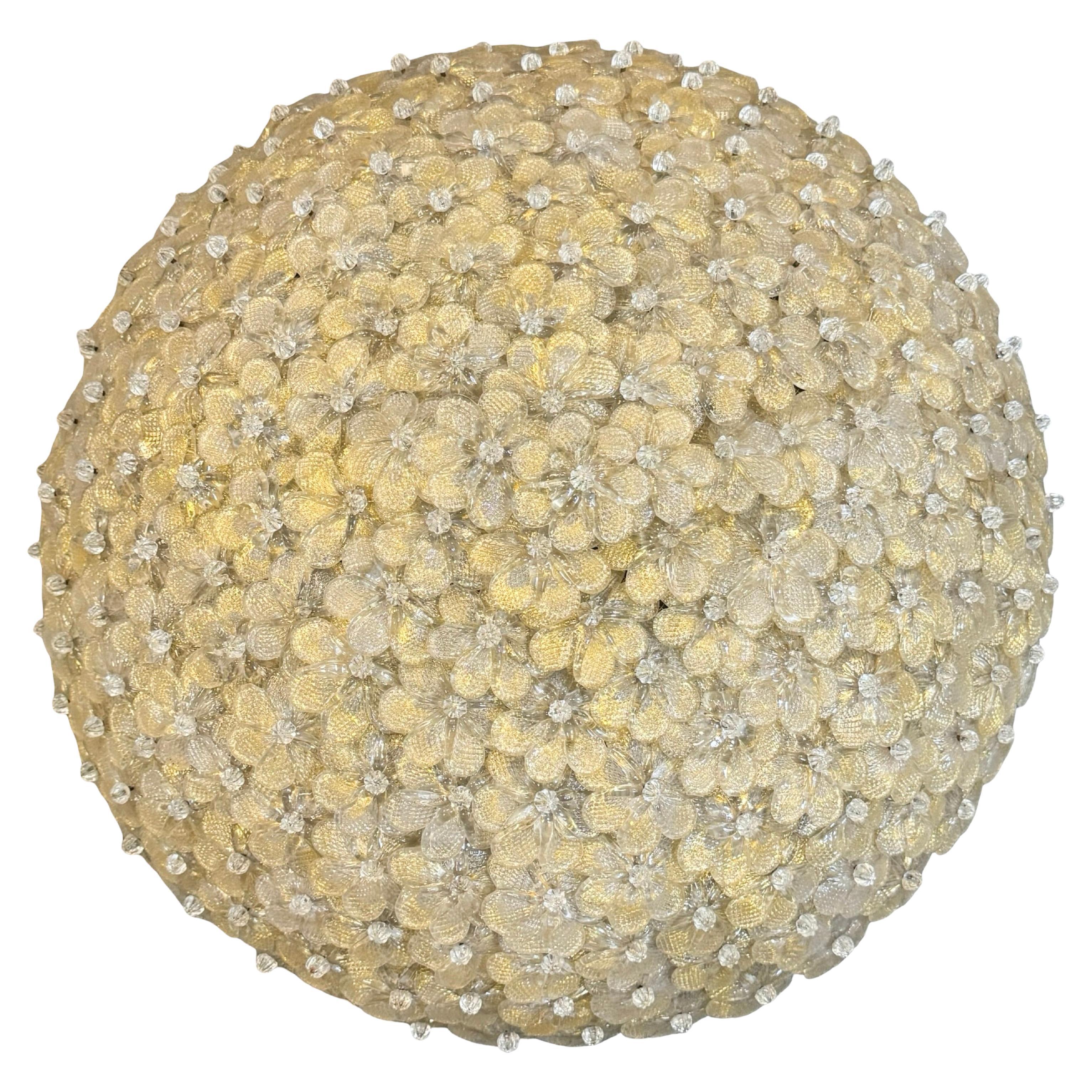 Exceptional Large Gold Flake Flower Flush Mount Barovier Toso Venice Italy 1950s For Sale