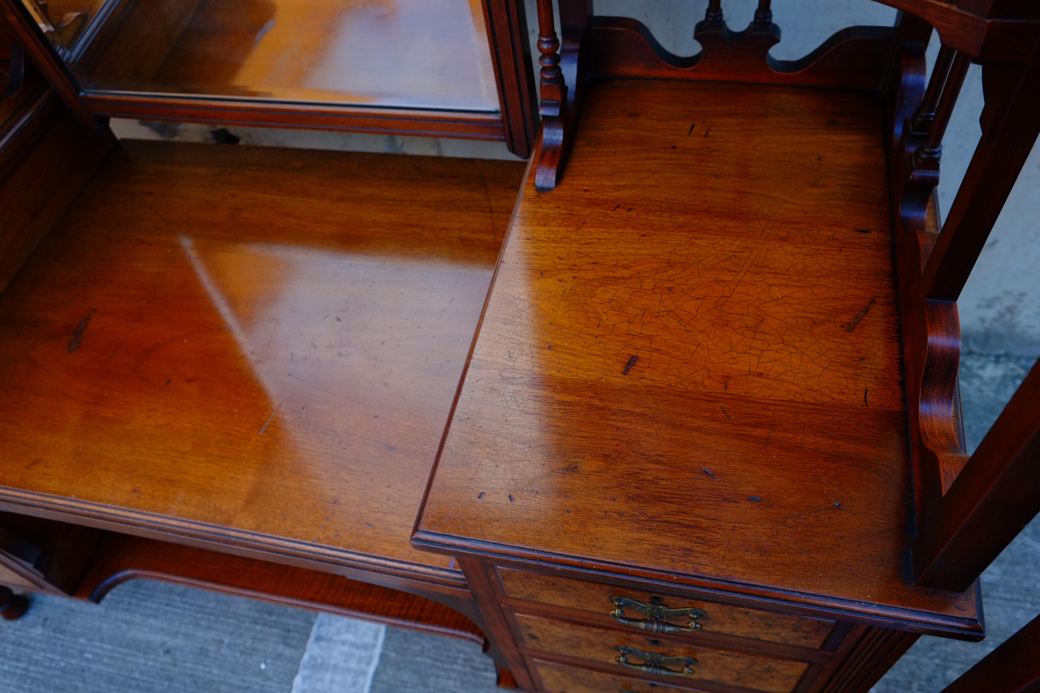 Exceptional Large Gothic English Victorian Burr Walnut Dressing Table Vanity For Sale 5