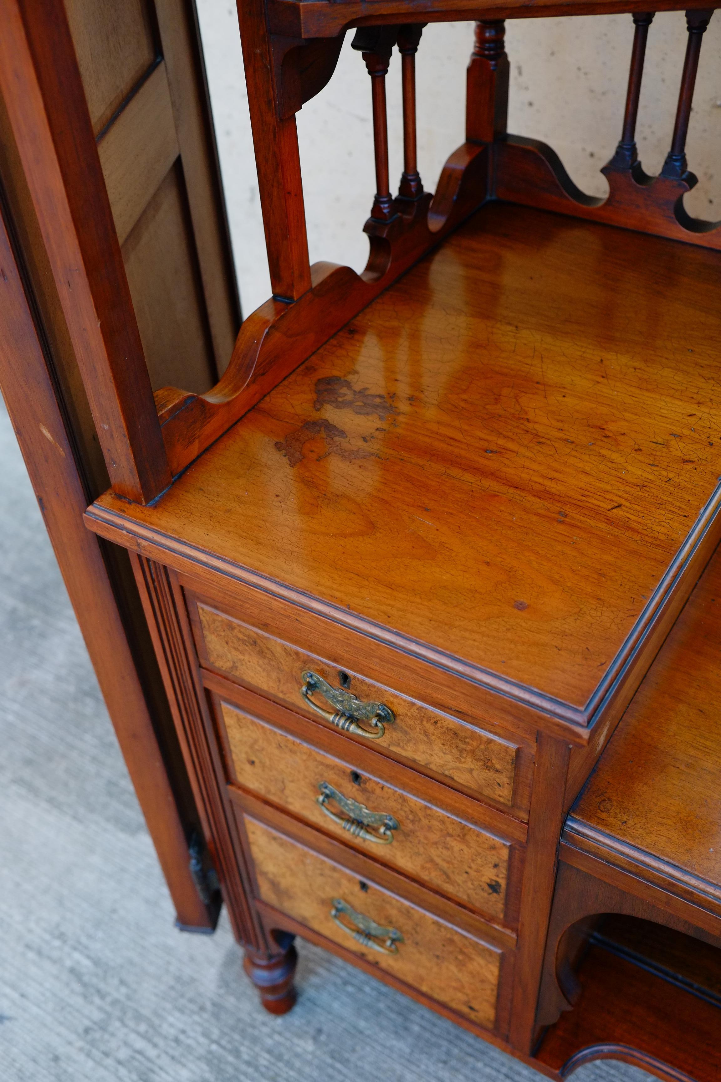 Exceptional Large Gothic English Victorian Burr Walnut Dressing Table Vanity For Sale 6