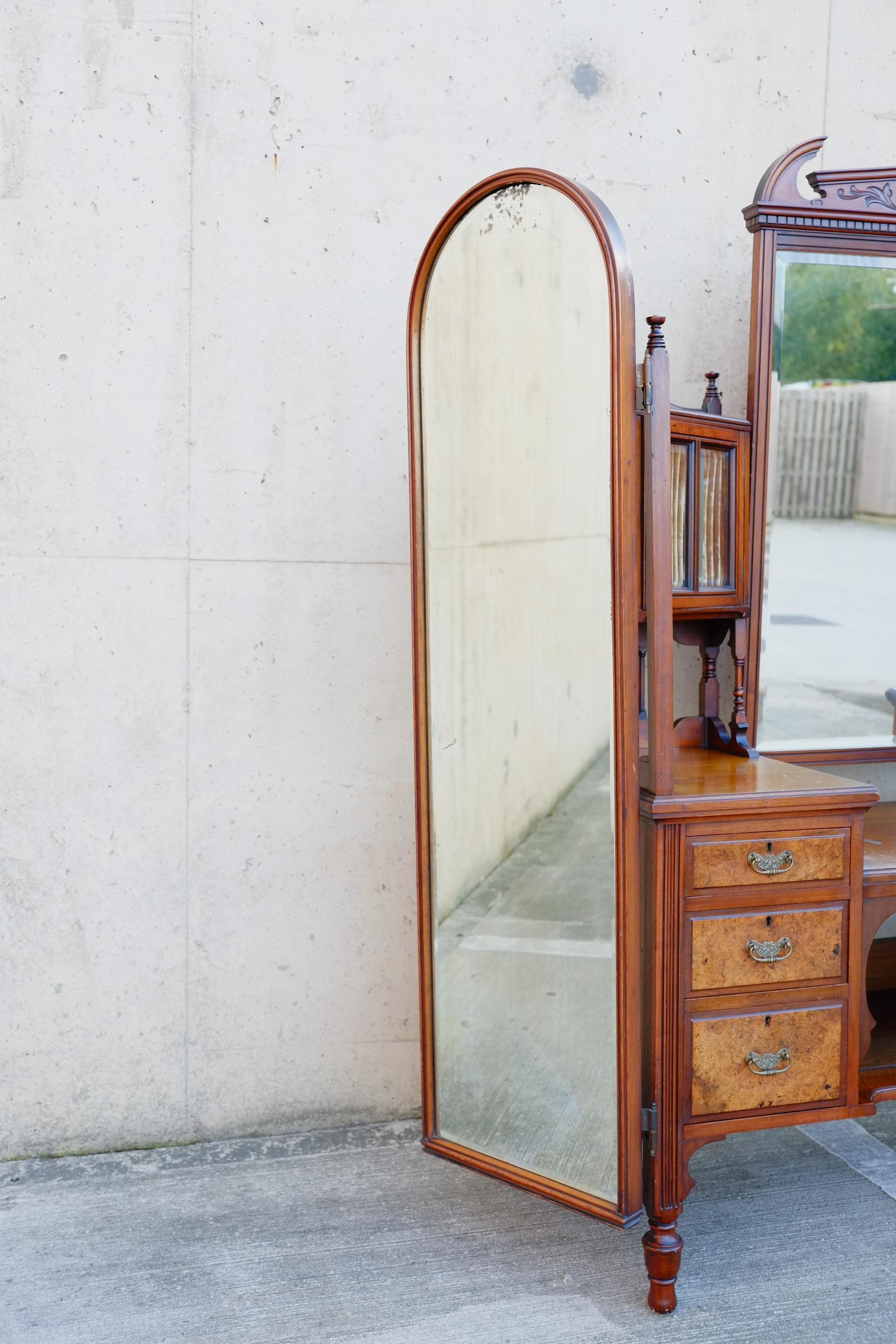 Exceptional Large Gothic English Victorian Burr Walnut Dressing Table Vanity For Sale 7