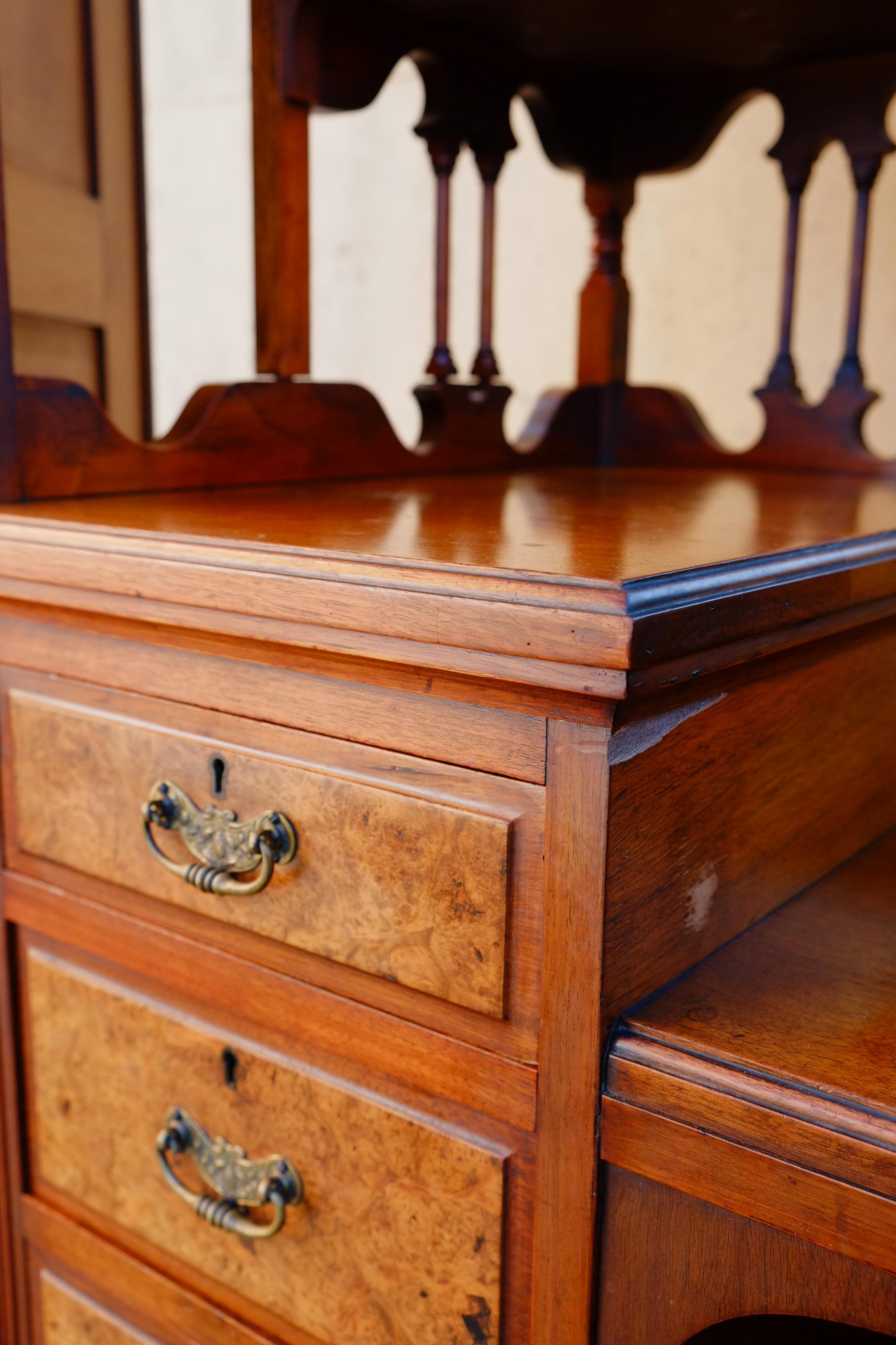 Exceptional Large Gothic English Victorian Burr Walnut Dressing Table Vanity For Sale 11