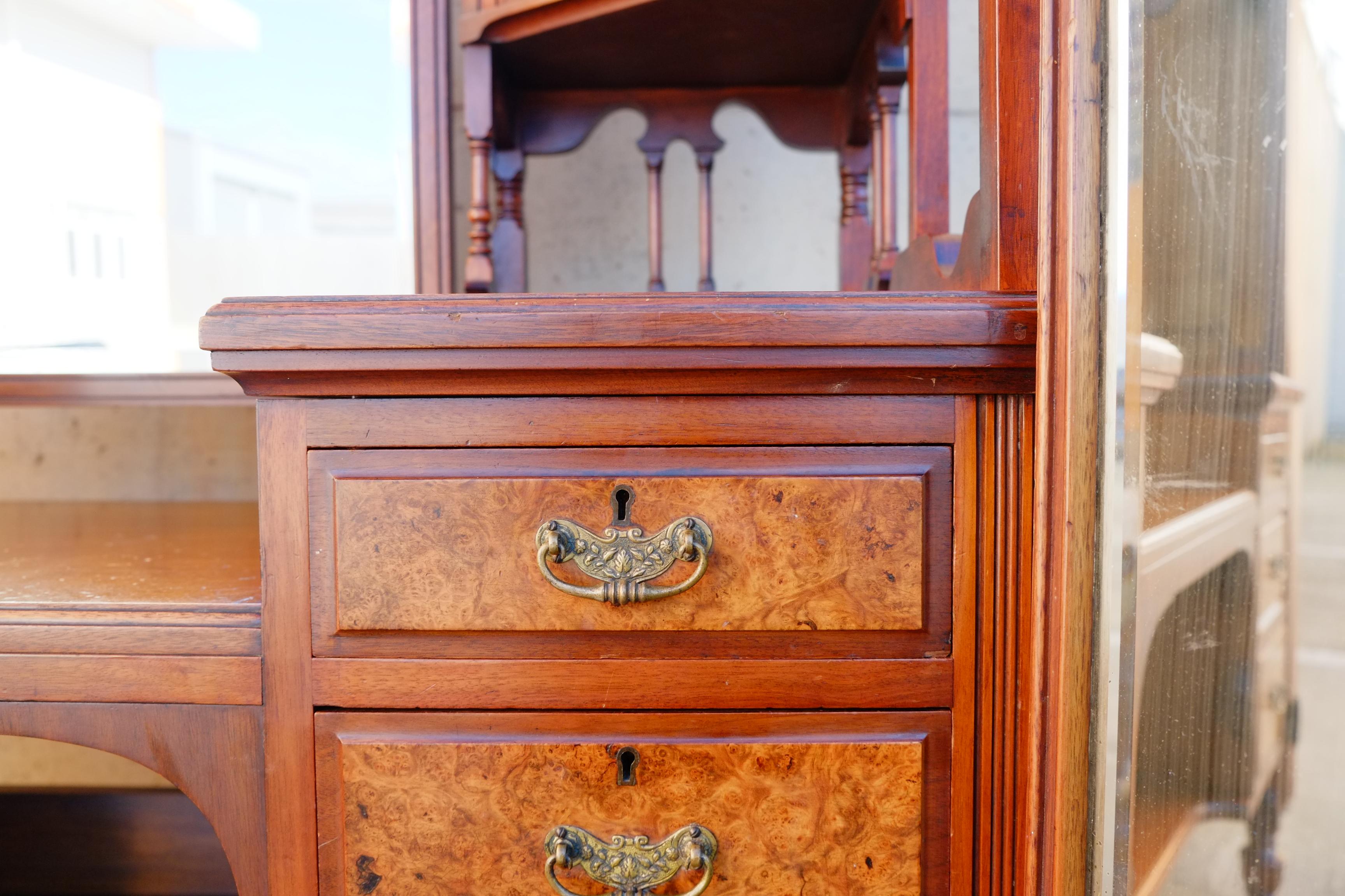 Mahogany Exceptional Large Gothic English Victorian Burr Walnut Dressing Table Vanity For Sale