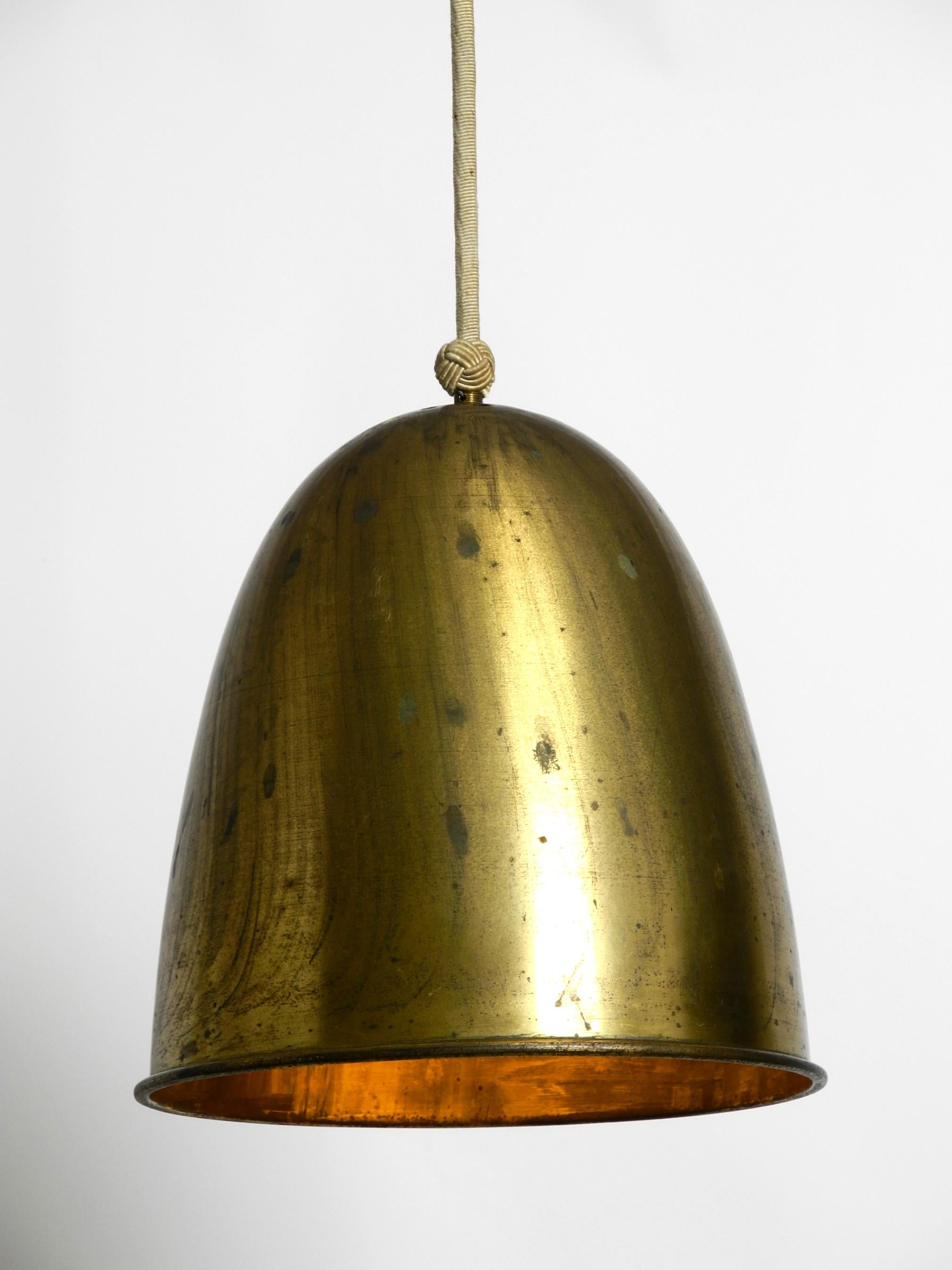 Exceptional Large Heavy Midcentury Brass Pendant Lamp with 3 Sockets 8