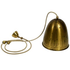 Exceptional Large Heavy Midcentury Brass Pendant Lamp with 3 Sockets