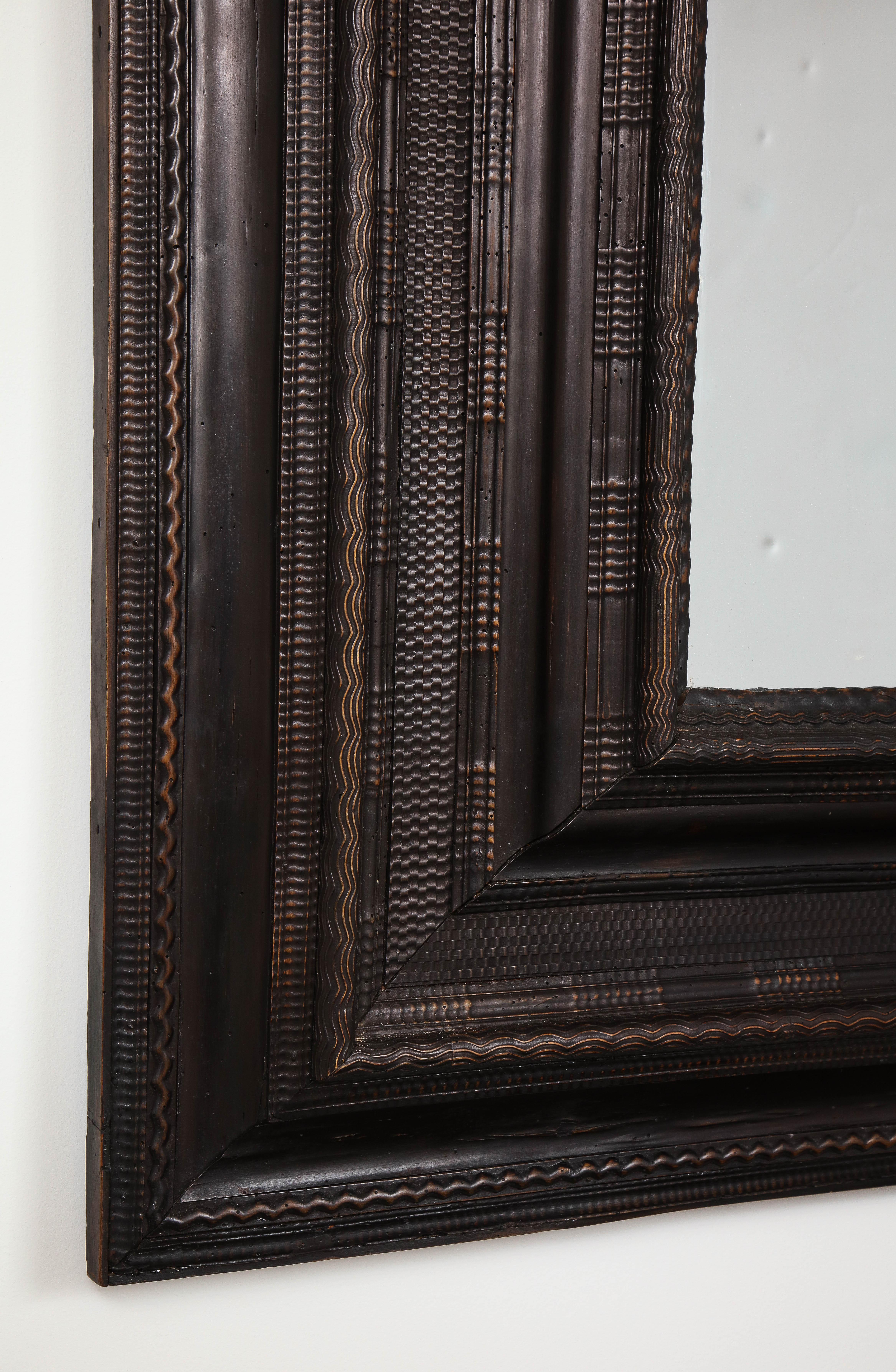 Ebonized Exceptionally Large 17th Century Walnut Guilloché Mirror with Antique Glass