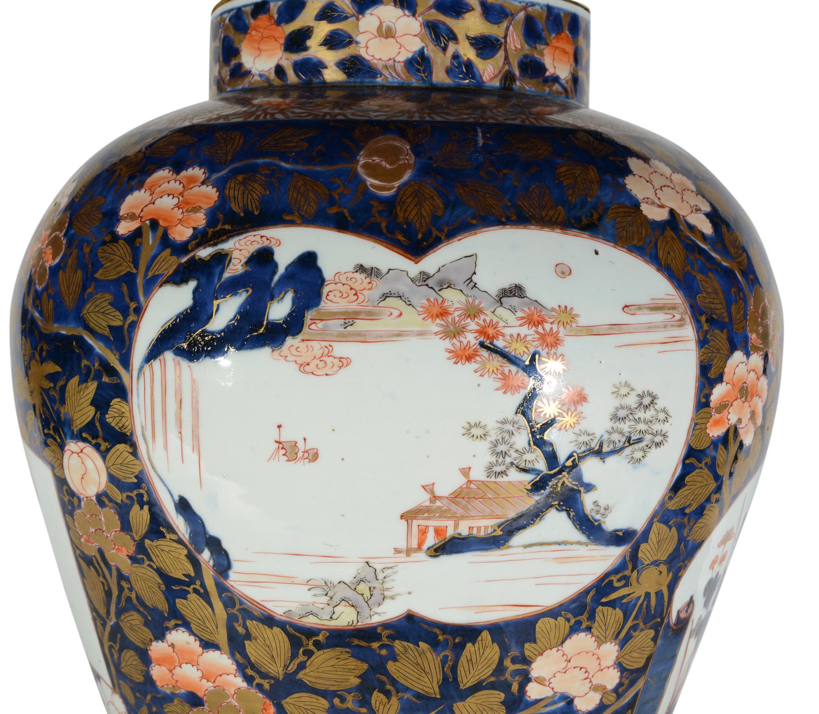 Glazed Exceptional Large Japanese Imari Table Lamp For Sale