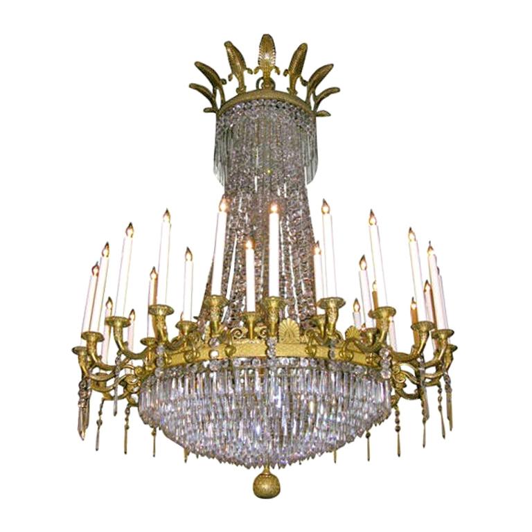Exceptional Large Louis XVI Crystal and Bronze Chandelier