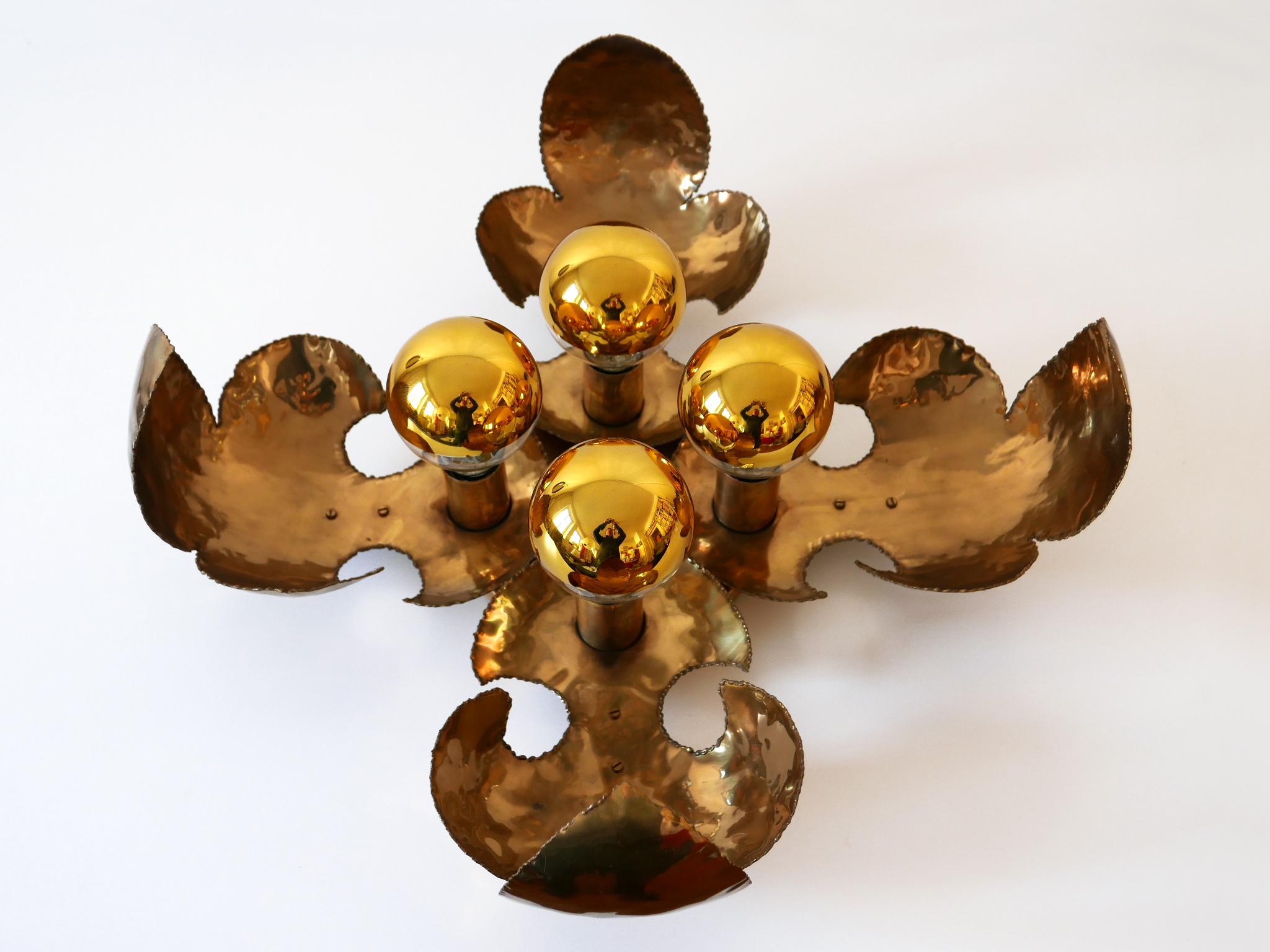 Exceptional Large Mid-Century Brass Brutalist Sconces or Ceiling Fixtures 1960s 7