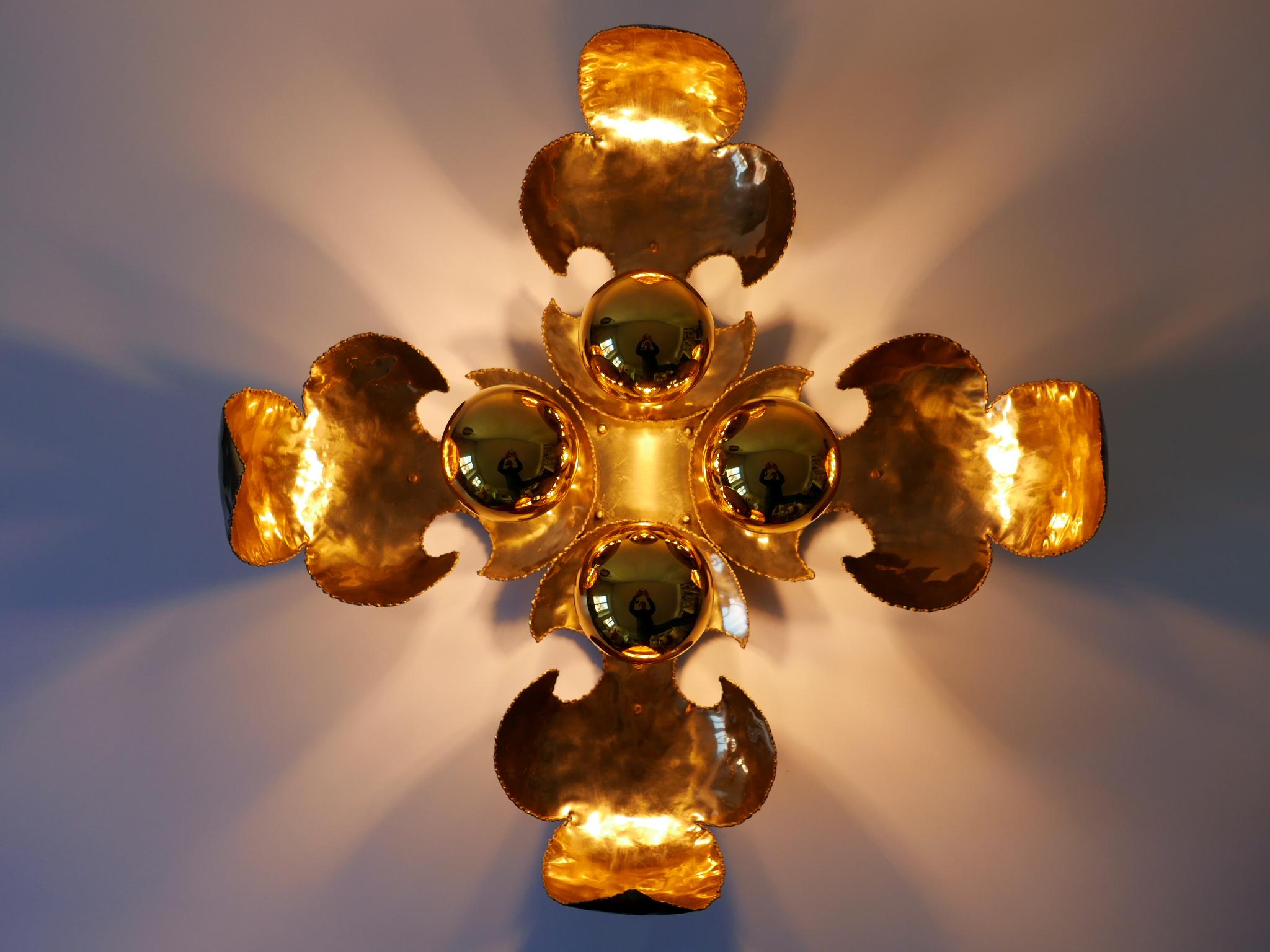 Exceptional Large Mid-Century Brass Brutalist Sconces or Ceiling Fixtures 1960s 8