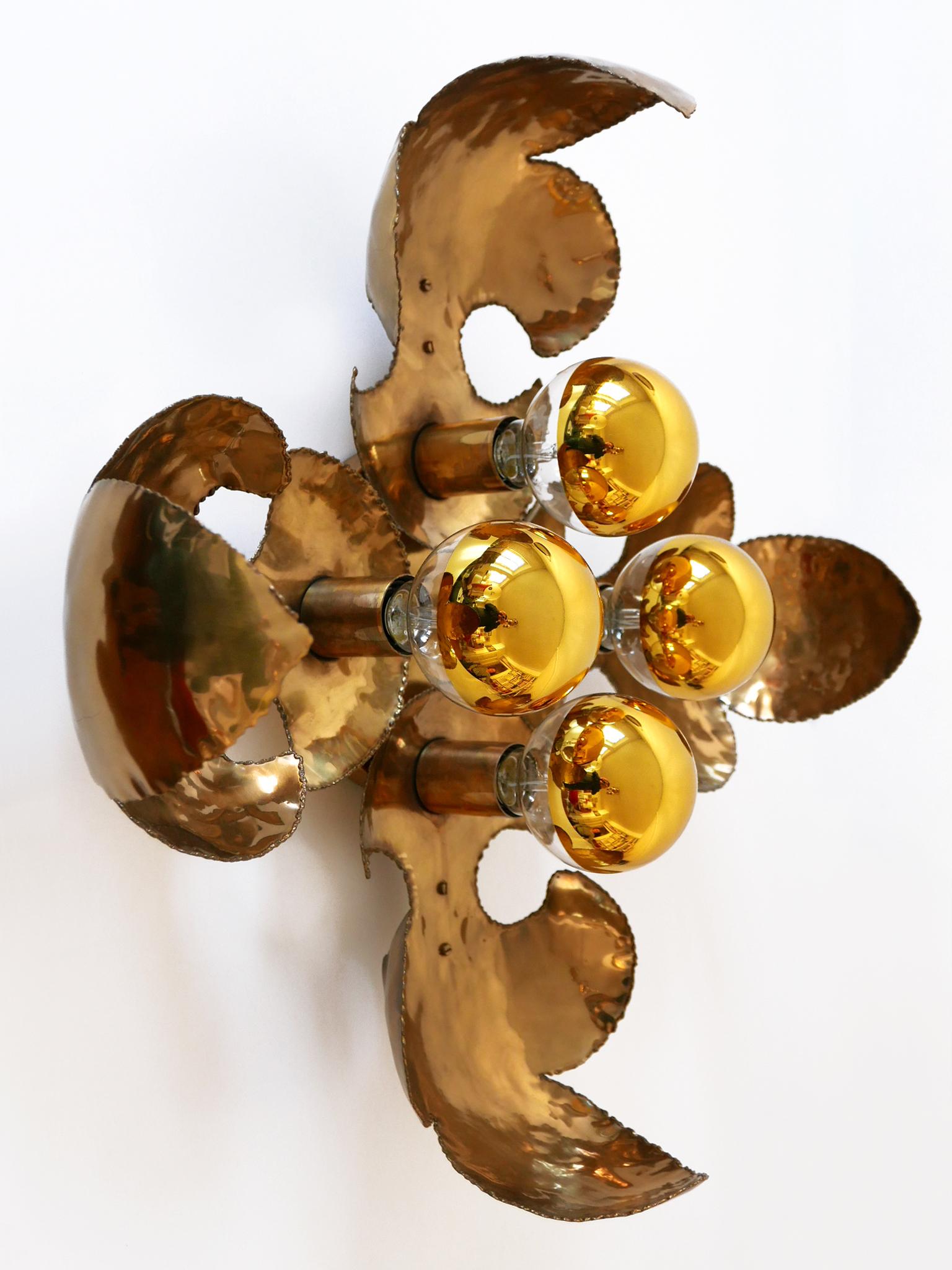 Exceptional Large Mid-Century Brass Brutalist Sconces or Ceiling Fixtures 1960s 3