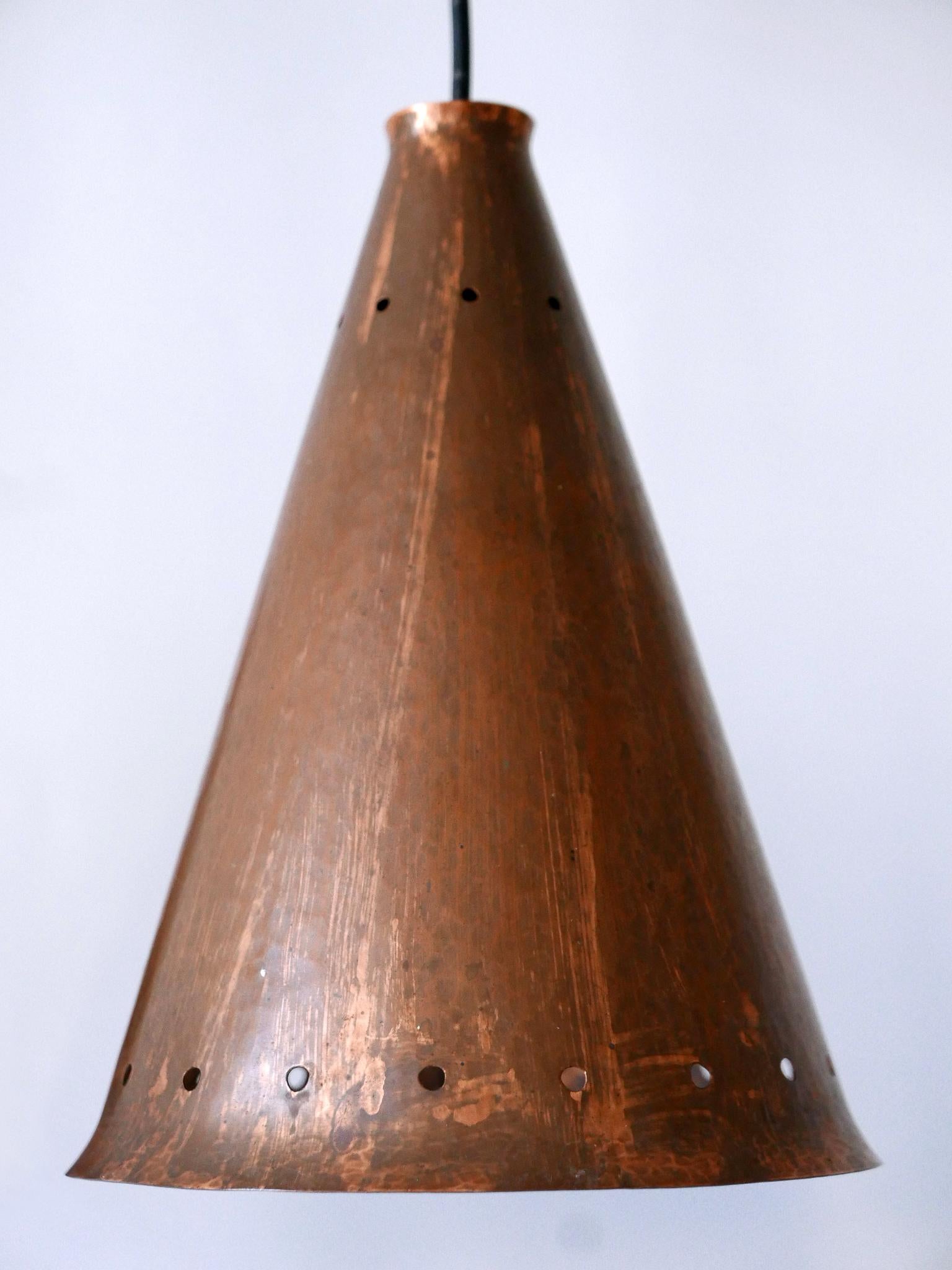 Exceptionnelle et grande lampe à suspension en cuivre de style mi-siècle moderne, Scandinavie, années 1950 en vente 8