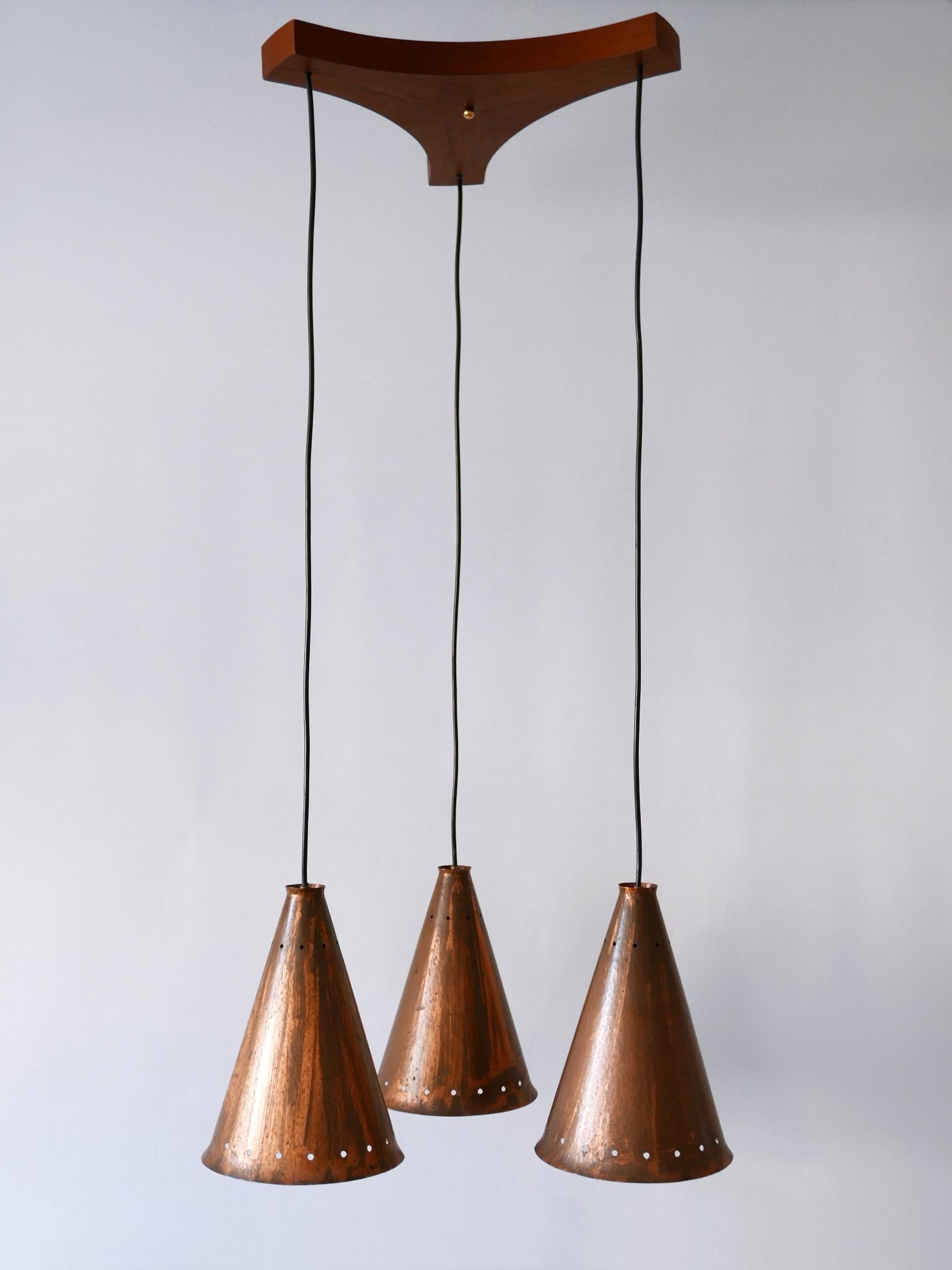 Exceptionnelle et grande lampe à suspension en cuivre de style mi-siècle moderne, Scandinavie, années 1950 en vente 11