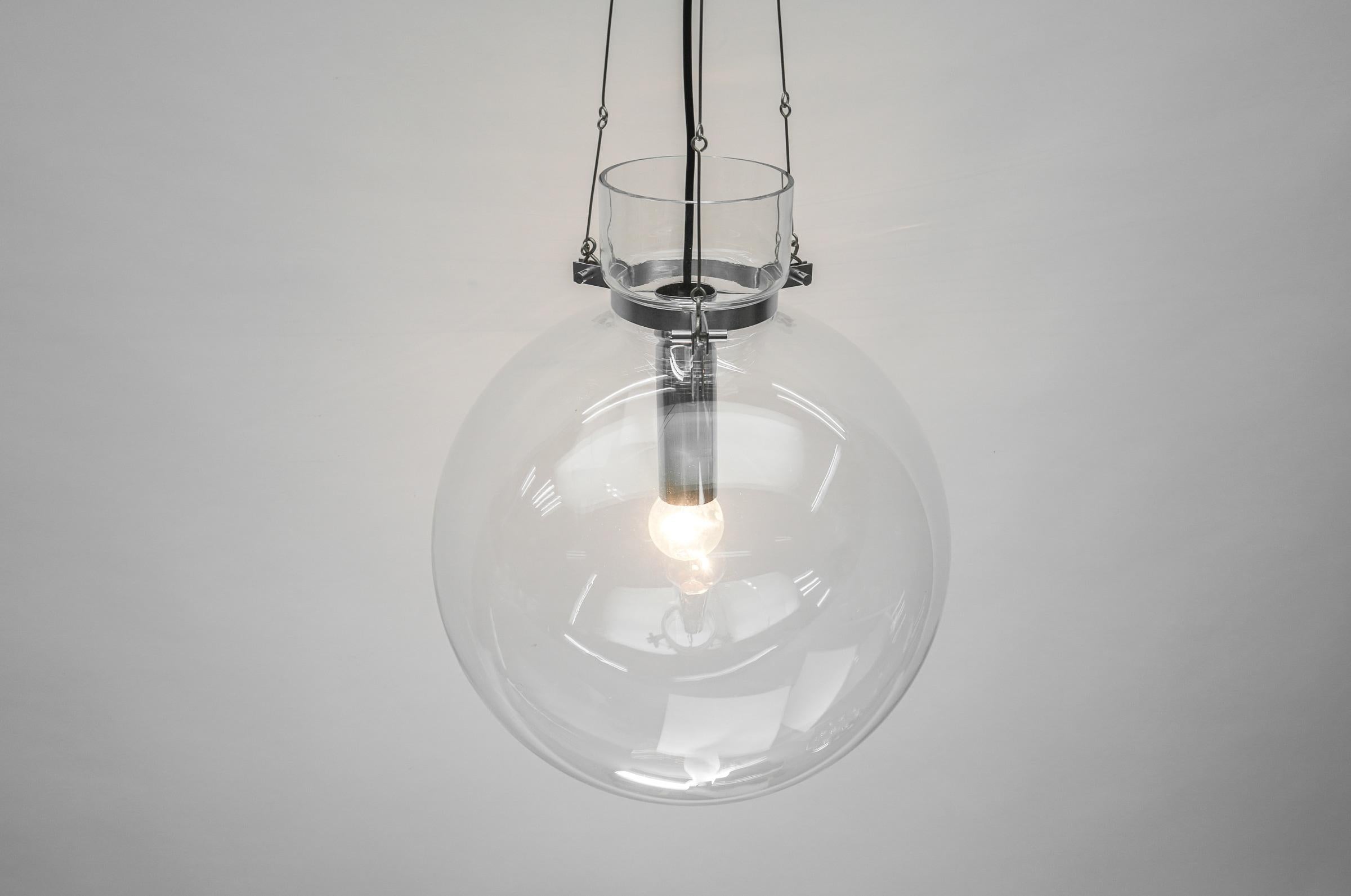 Metal Exceptional & Large Mid Century Modern Glass Pendant Lamp, 1960s For Sale