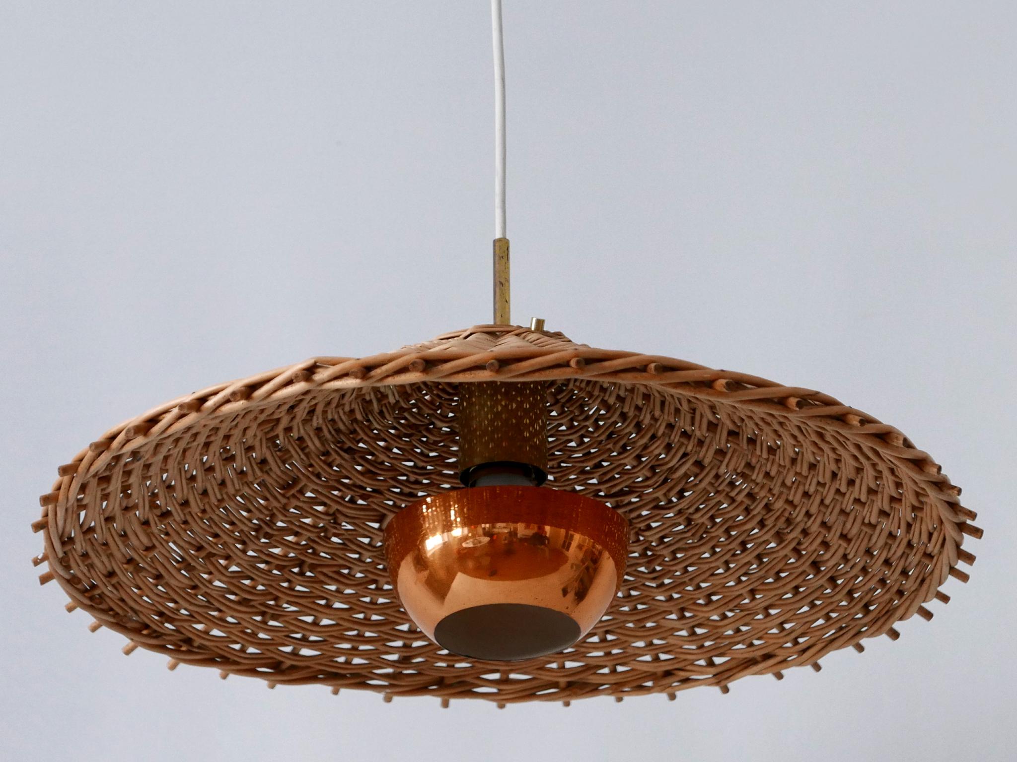 Mid-Century Modern Exceptional & Large Mid Century Modern Rattan Pendant Lamp Scandinavia 1960s For Sale