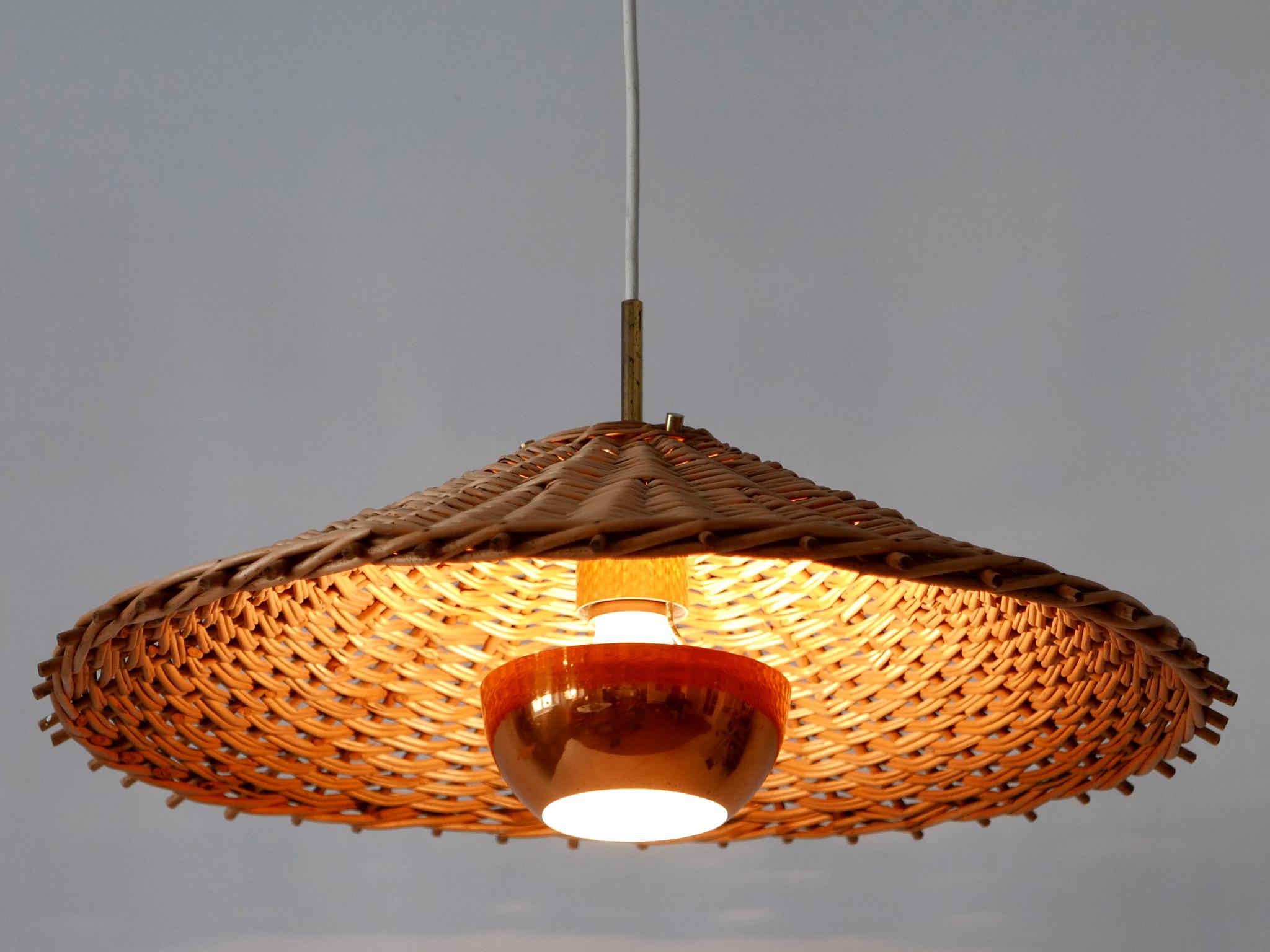 Scandinavian Exceptional & Large Mid Century Modern Rattan Pendant Lamp Scandinavia 1960s For Sale