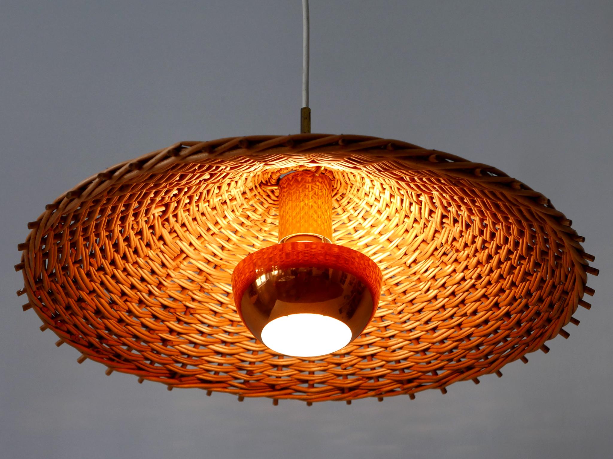 Mid-20th Century Exceptional & Large Mid Century Modern Rattan Pendant Lamp Scandinavia 1960s For Sale