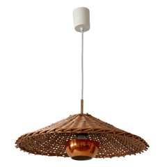 Exceptional & Large Mid Century Modern Rattan Pendant Lamp Scandinavia 1960s