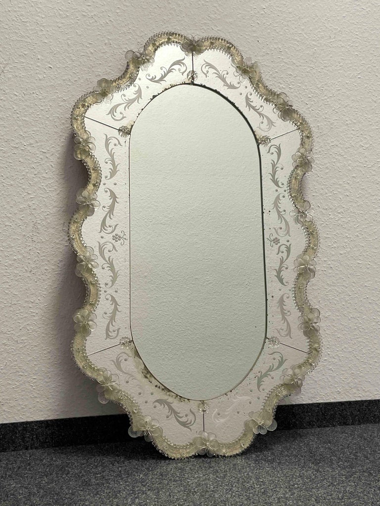 Exceptional Large Murano Glass Wall Mirror 1950s For Sale at 1stDibs