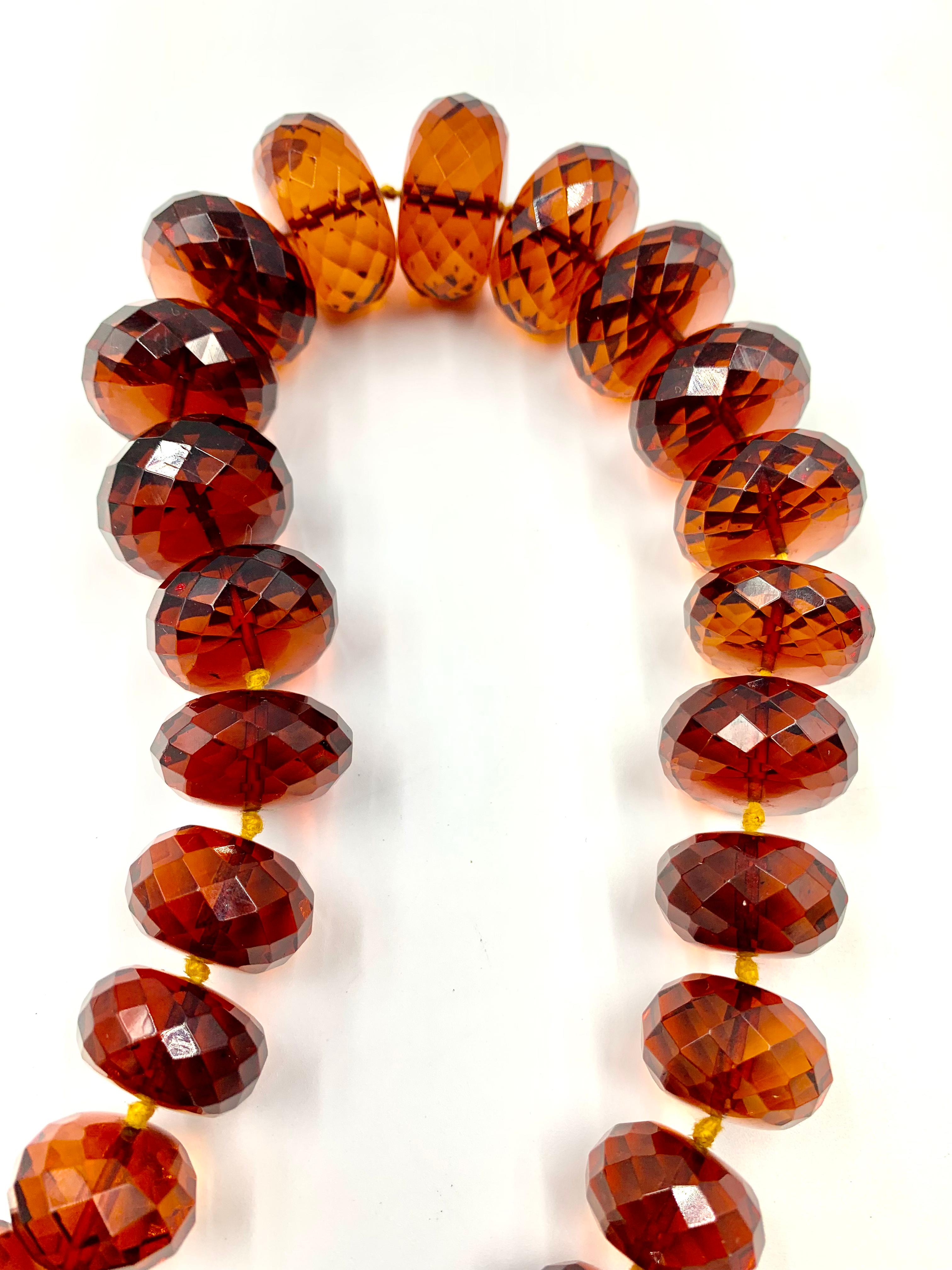 Exceptional Large Natural Vermillion Color Faceted Antique Baltic Amber Necklace For Sale 4