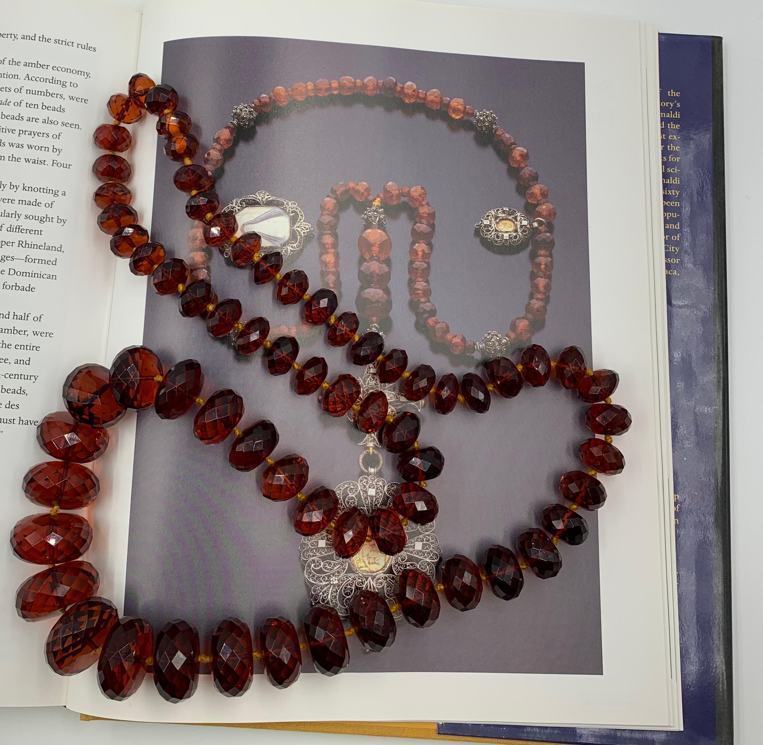 Exceptional Large Natural Vermillion Color Faceted Antique Baltic Amber Necklace For Sale 6