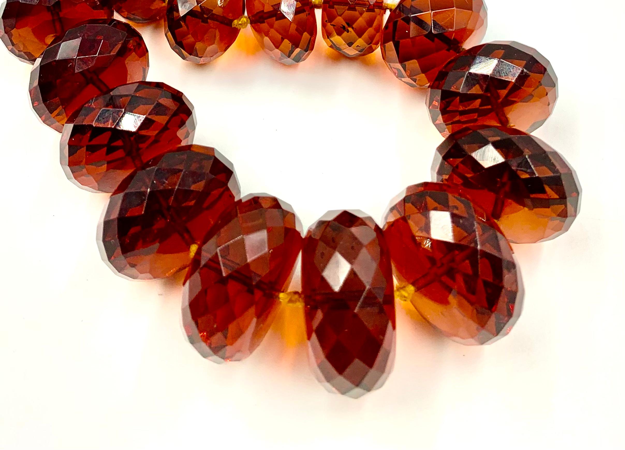 Exceptional Large Natural Vermillion Color Faceted Antique Baltic Amber Necklace For Sale 10