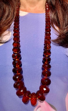 Exceptional Large Natural Vermillion Color Faceted Antique Baltic Amber Necklace
