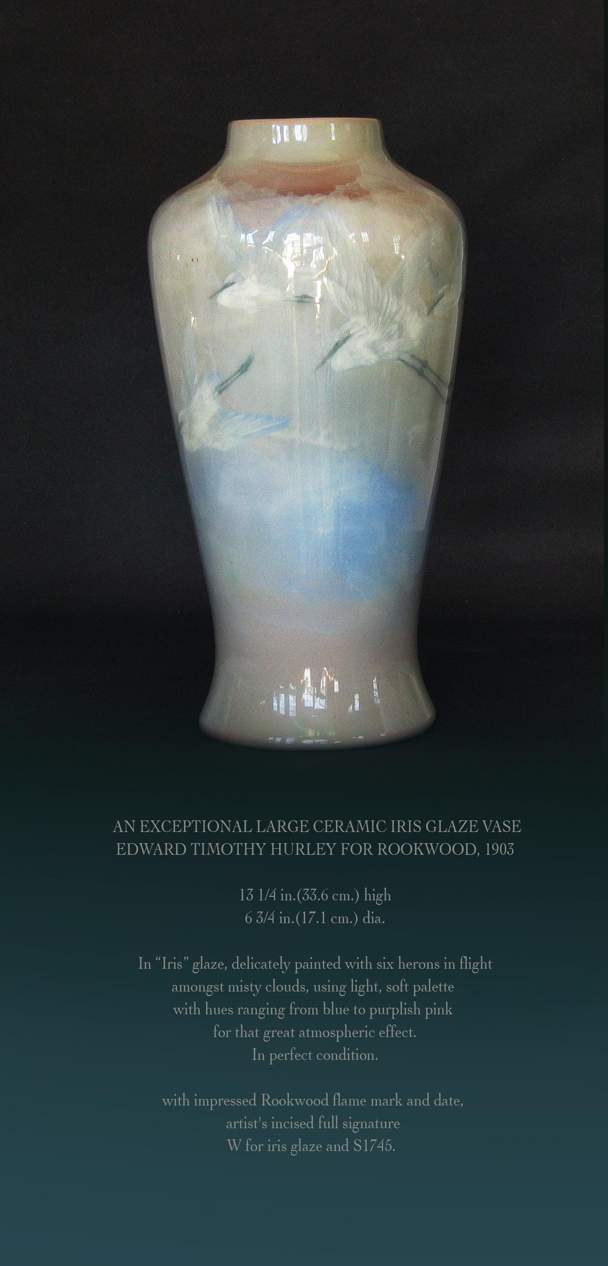 An Exceptional Large Ceramic Iris Glaze Vase
Edward Timothy Hurley For Rookwood, 1903.

Measures: 13 1/4