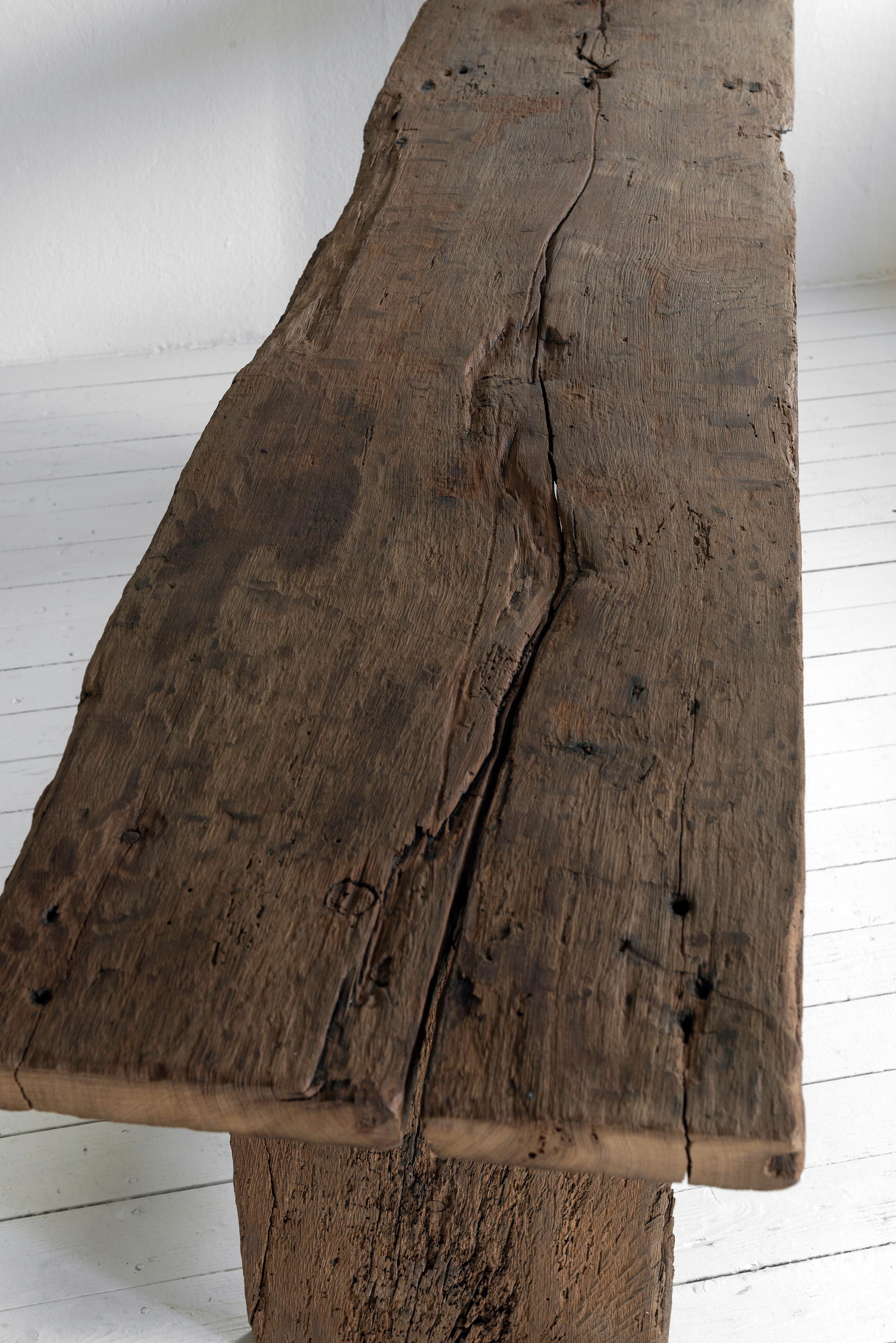 Exceptional large rustic minimal Oak console table 4