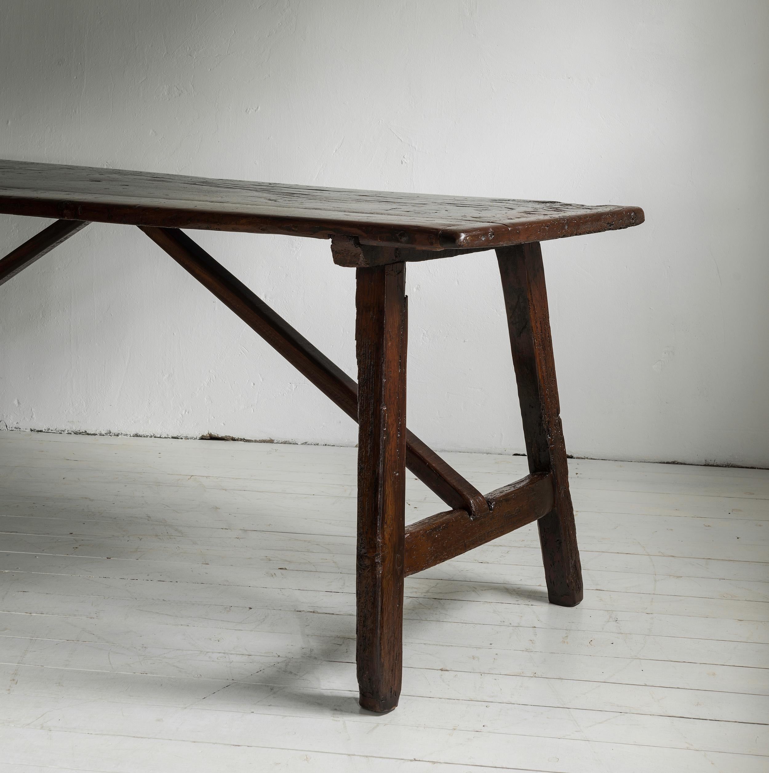 Italian Exceptional large rustic minimal Walnut dining or console table 