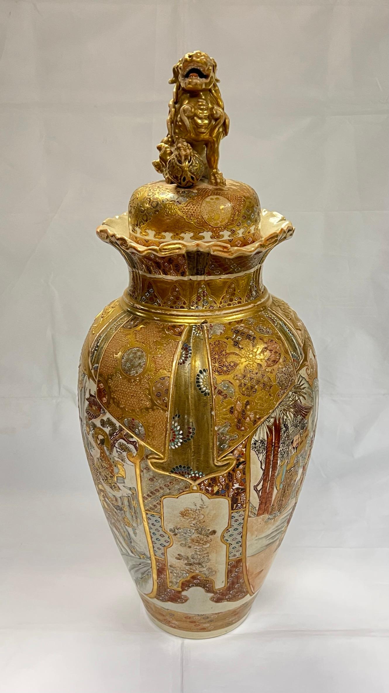 Enameled Exceptional Large Satsuma Vase with Cover For Sale