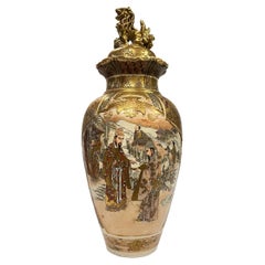 Antique Exceptional Large Satsuma Vase with Cover