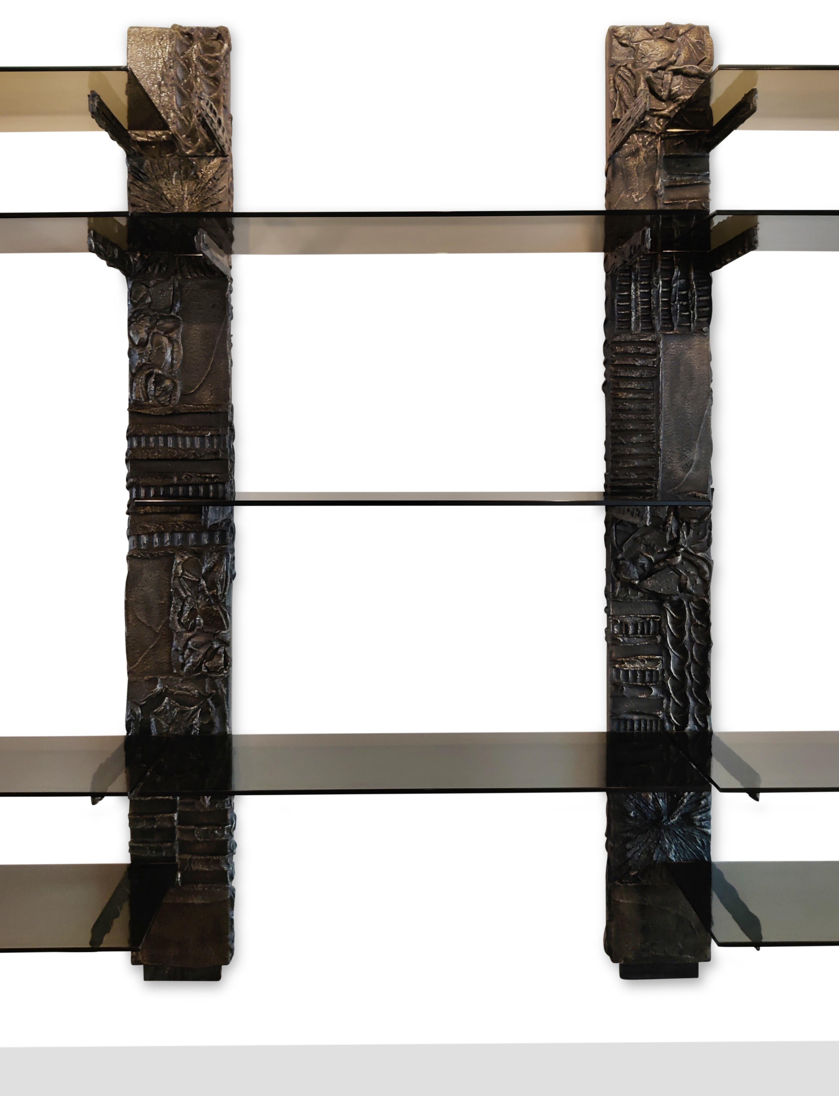 Exceptional Large Signed Paul Evans 1969 Directional Sclupted Bronze Wall Unit For Sale 3