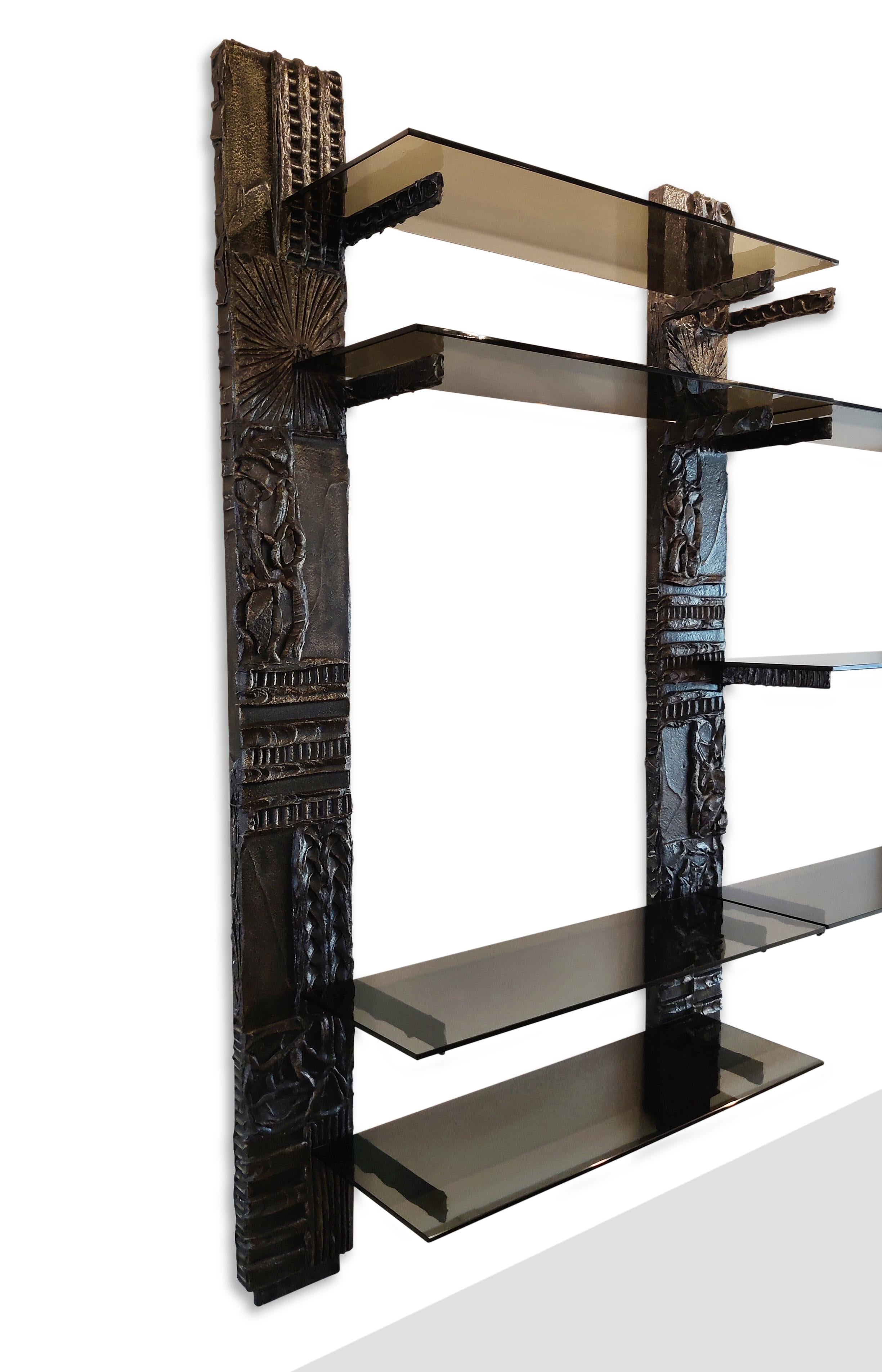 Mid-Century Modern Exceptional Large Signed Paul Evans 1969 Directional Sclupted Bronze Wall Unit For Sale