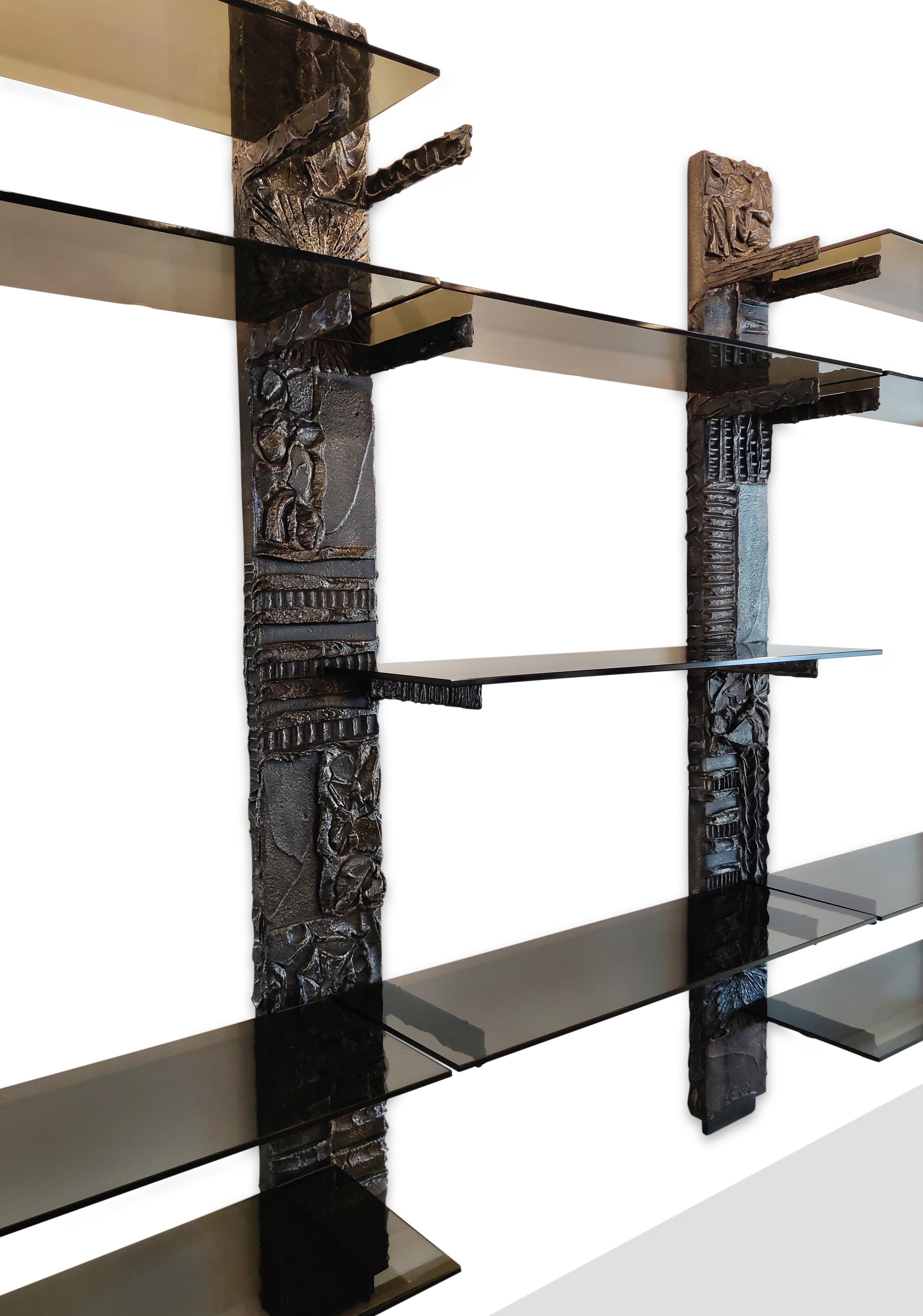 American Exceptional Large Signed Paul Evans 1969 Directional Sclupted Bronze Wall Unit For Sale