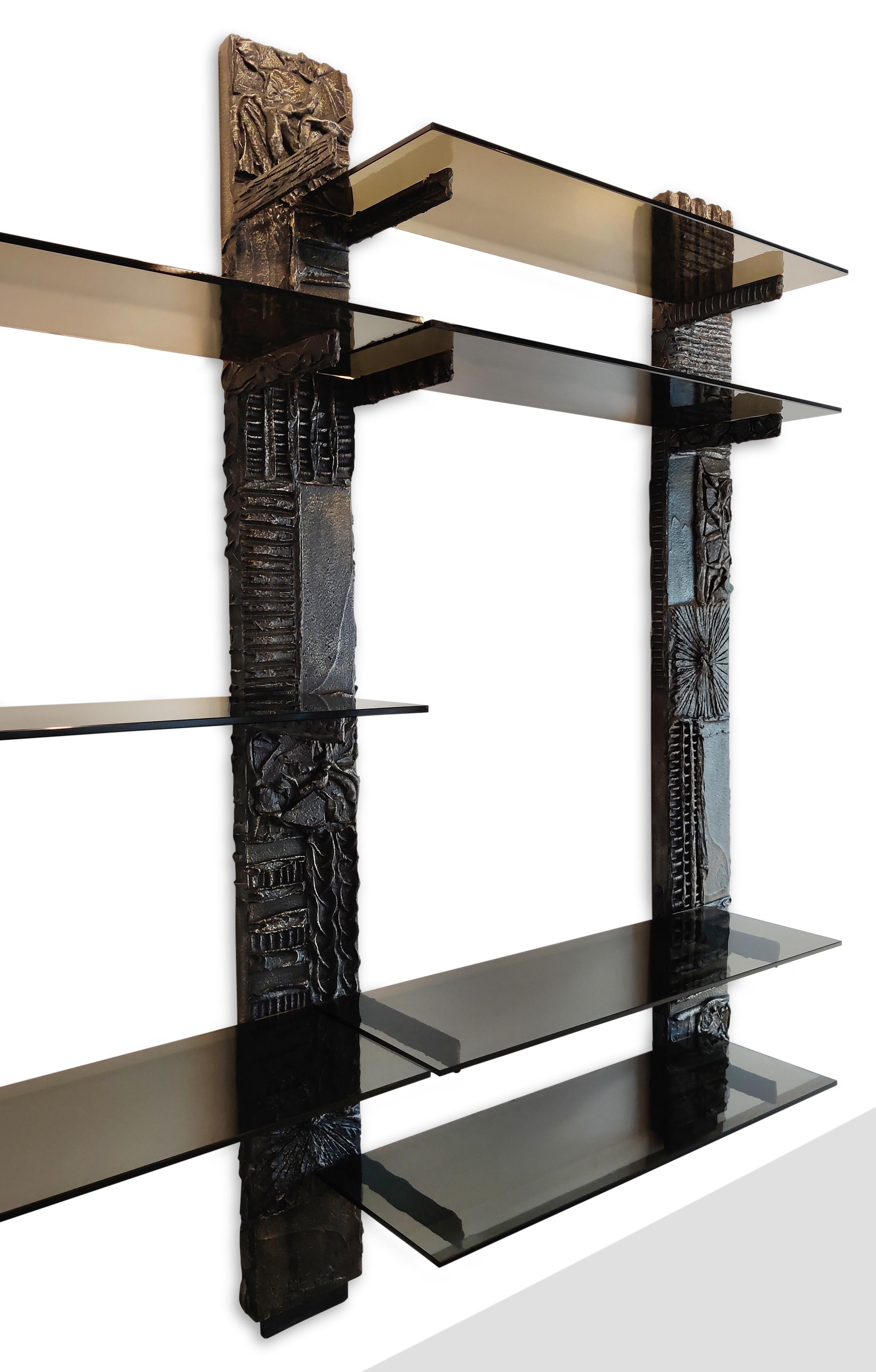 Welded Exceptional Large Signed Paul Evans 1969 Directional Sclupted Bronze Wall Unit For Sale