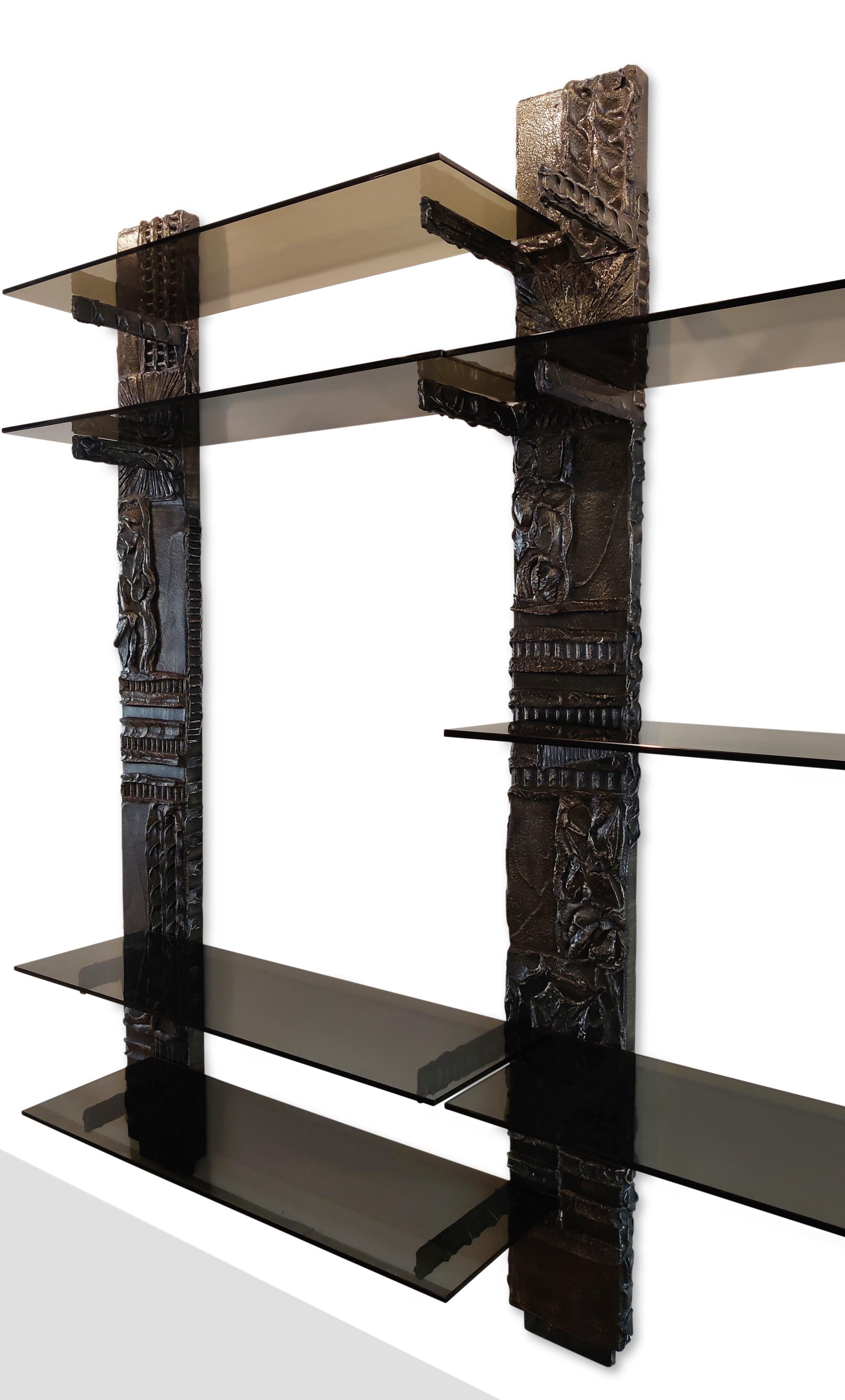 Exceptional Large Signed Paul Evans 1969 Directional Sclupted Bronze Wall Unit For Sale 1