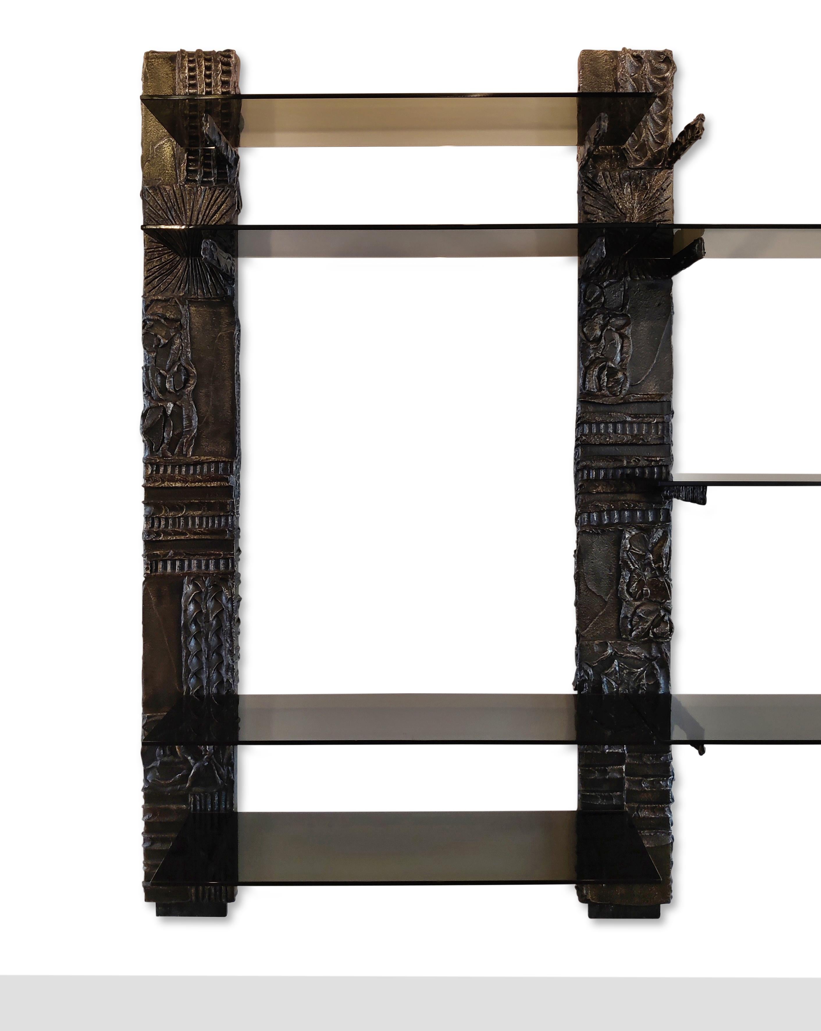Exceptional Large Signed Paul Evans 1969 Directional Sclupted Bronze Wall Unit For Sale 2