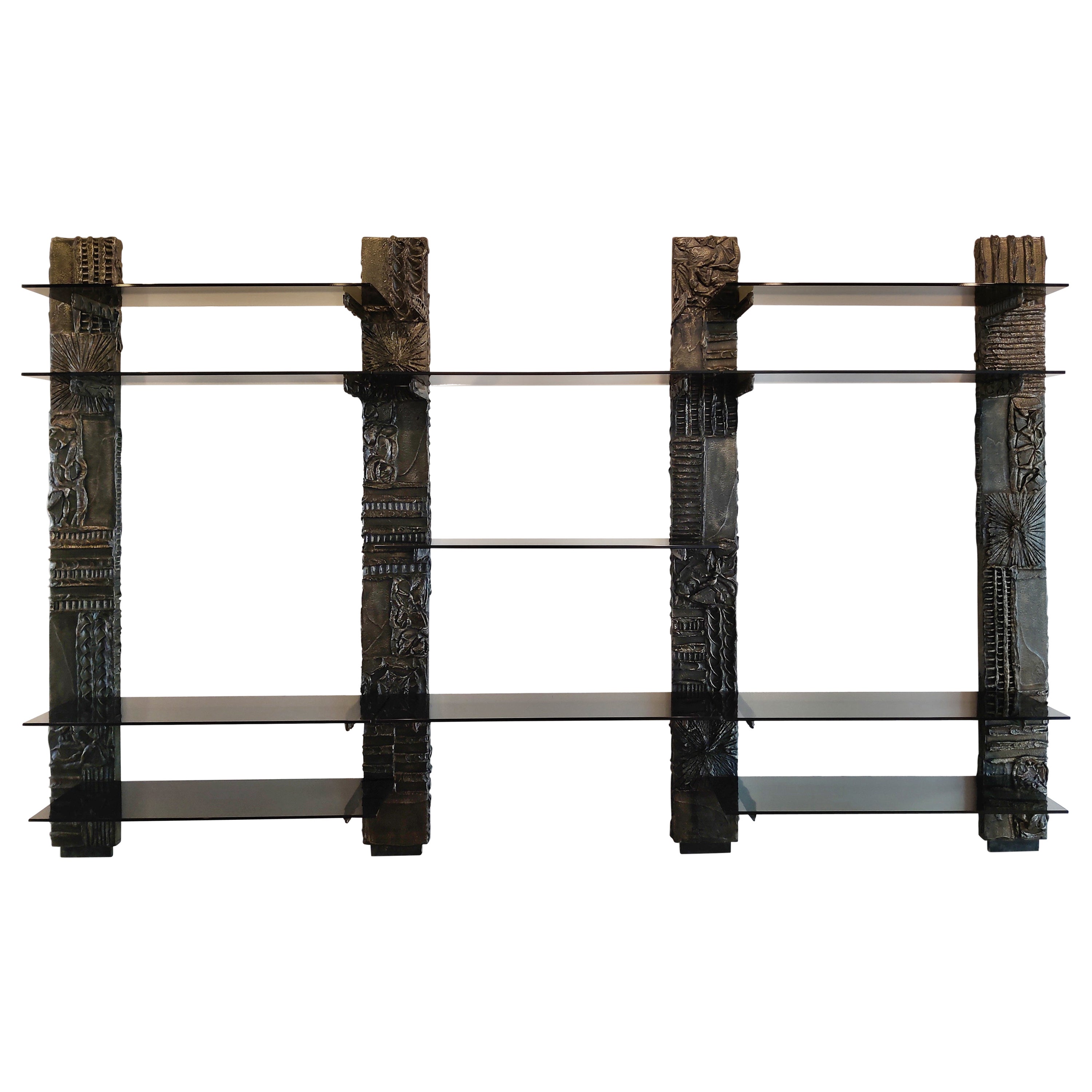 Exceptional Large Signed Paul Evans 1969 Directional Sclupted Bronze Wall Unit