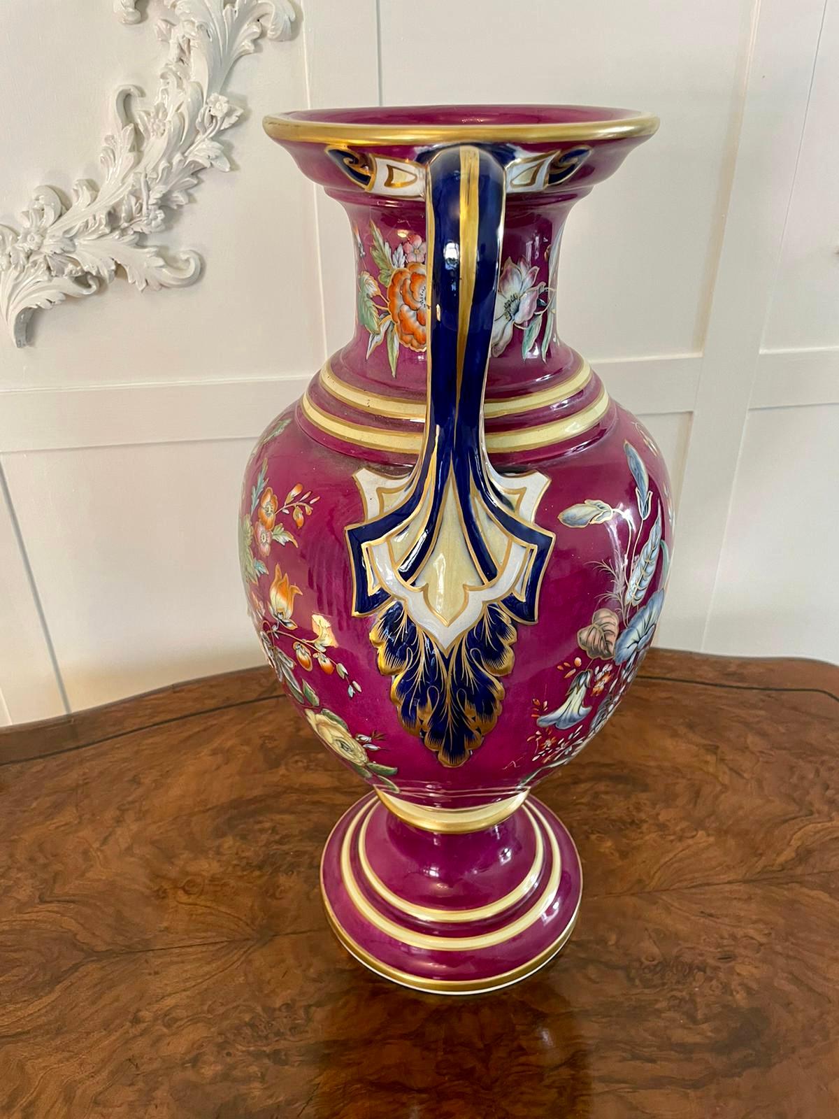 Mid-19th Century Exceptional Large Staffordshire Porcelaneous Twin Handled Vase For Sale