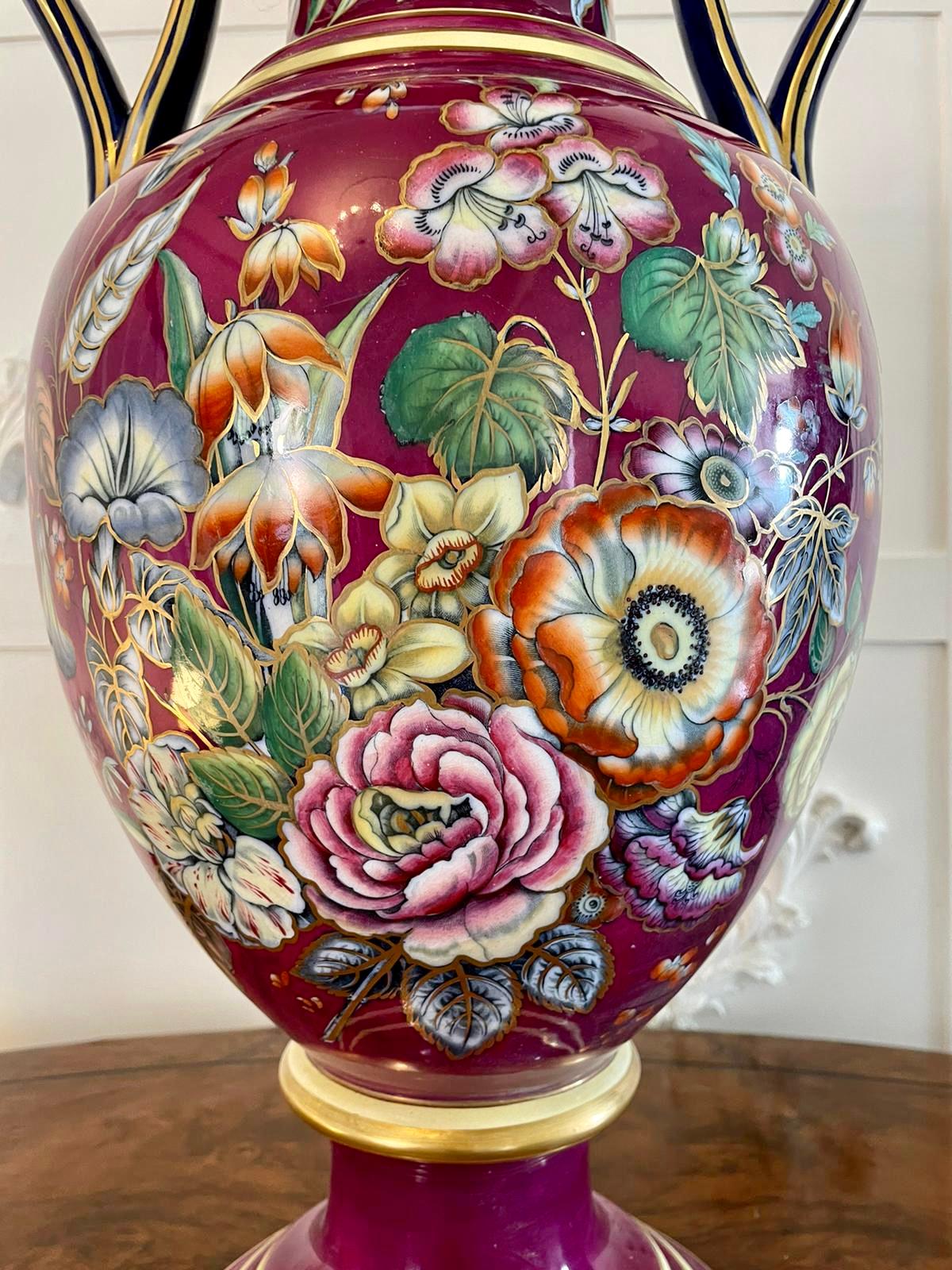 Porcelain Exceptional Large Staffordshire Porcelaneous Twin Handled Vase For Sale