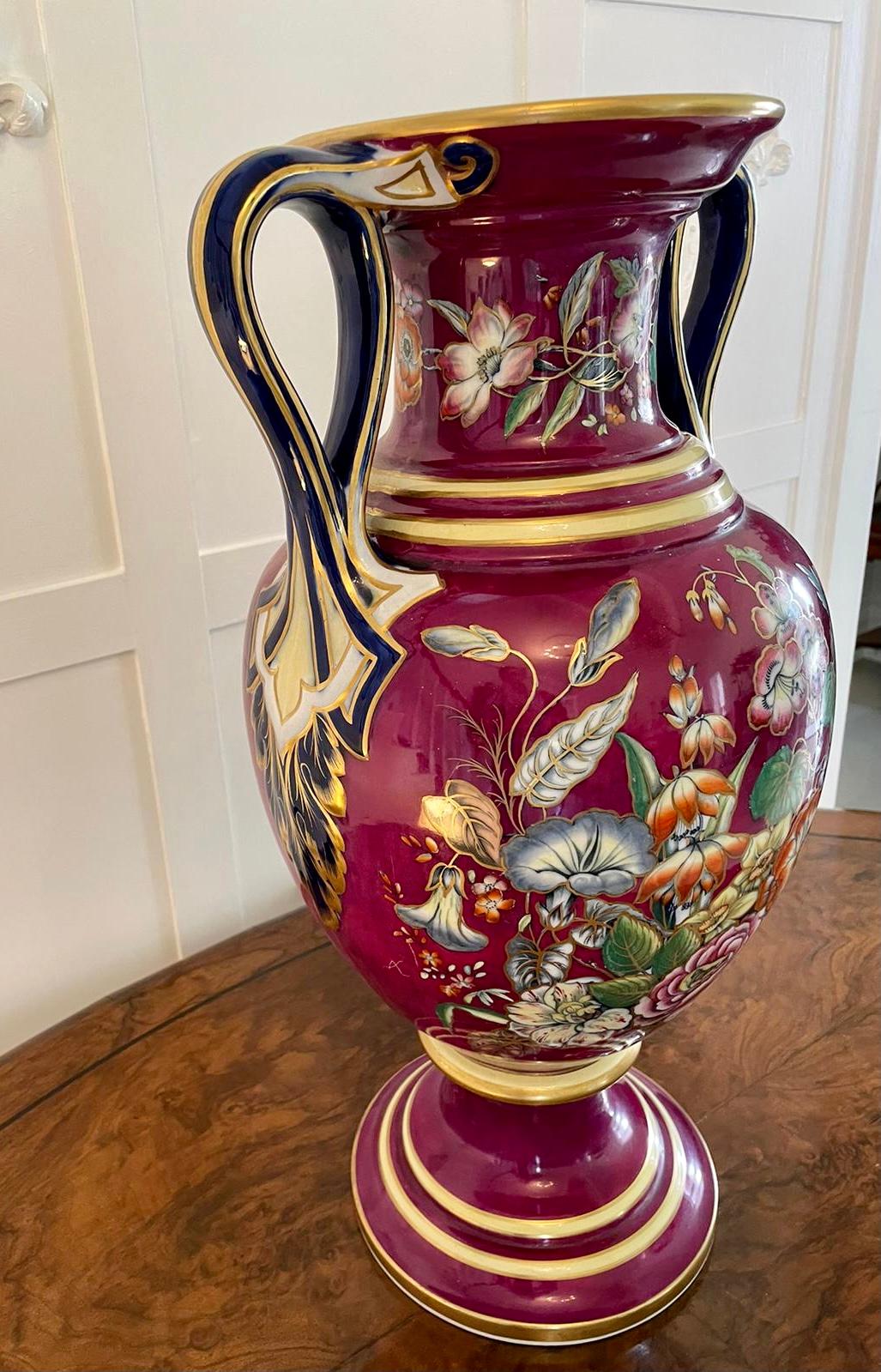 Exceptional Large Staffordshire Porcelaneous Twin Handled Vase For Sale 1
